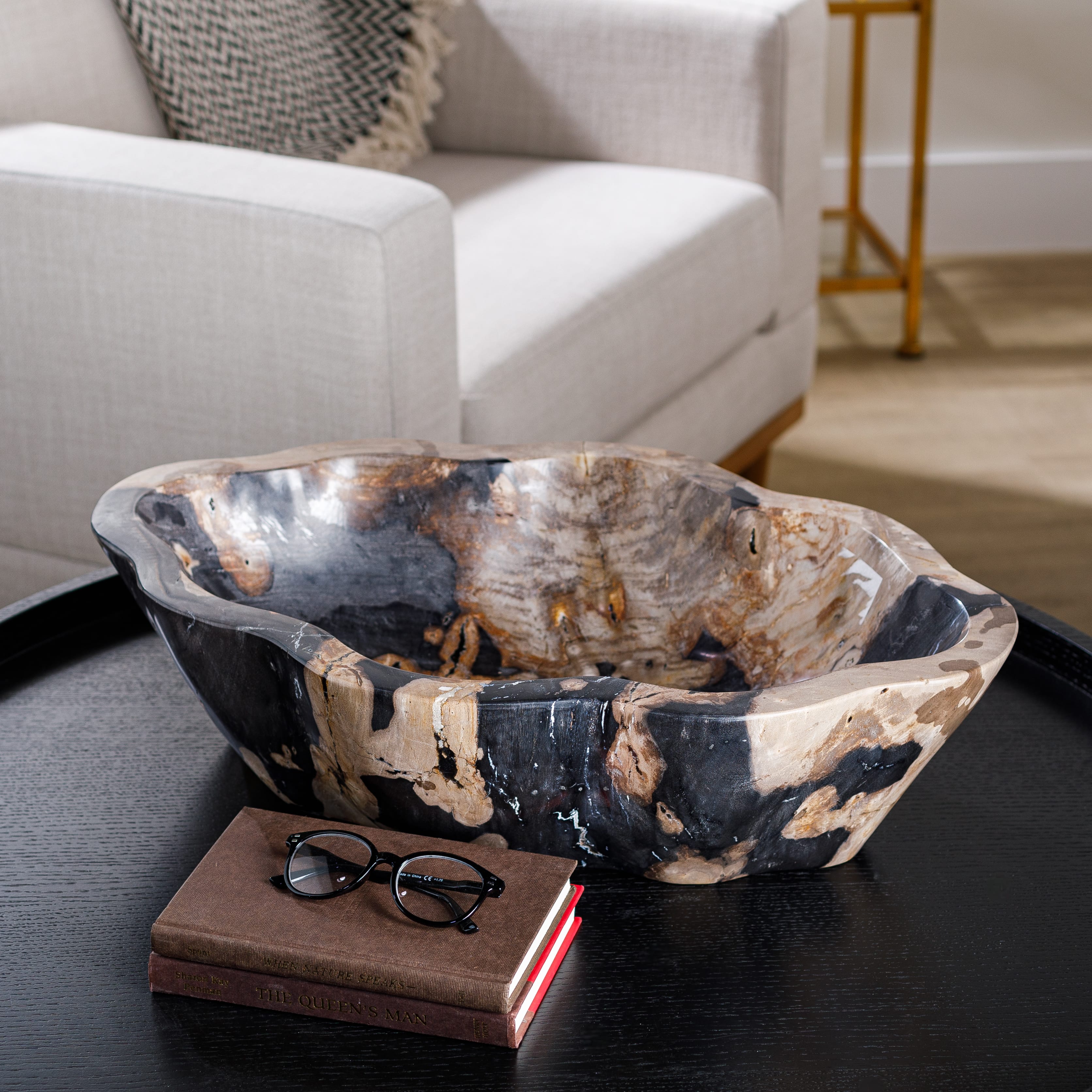 Kalifano Petrified Wood 24" Petrified Wood Flower Bowl PWBO3500-MIX
