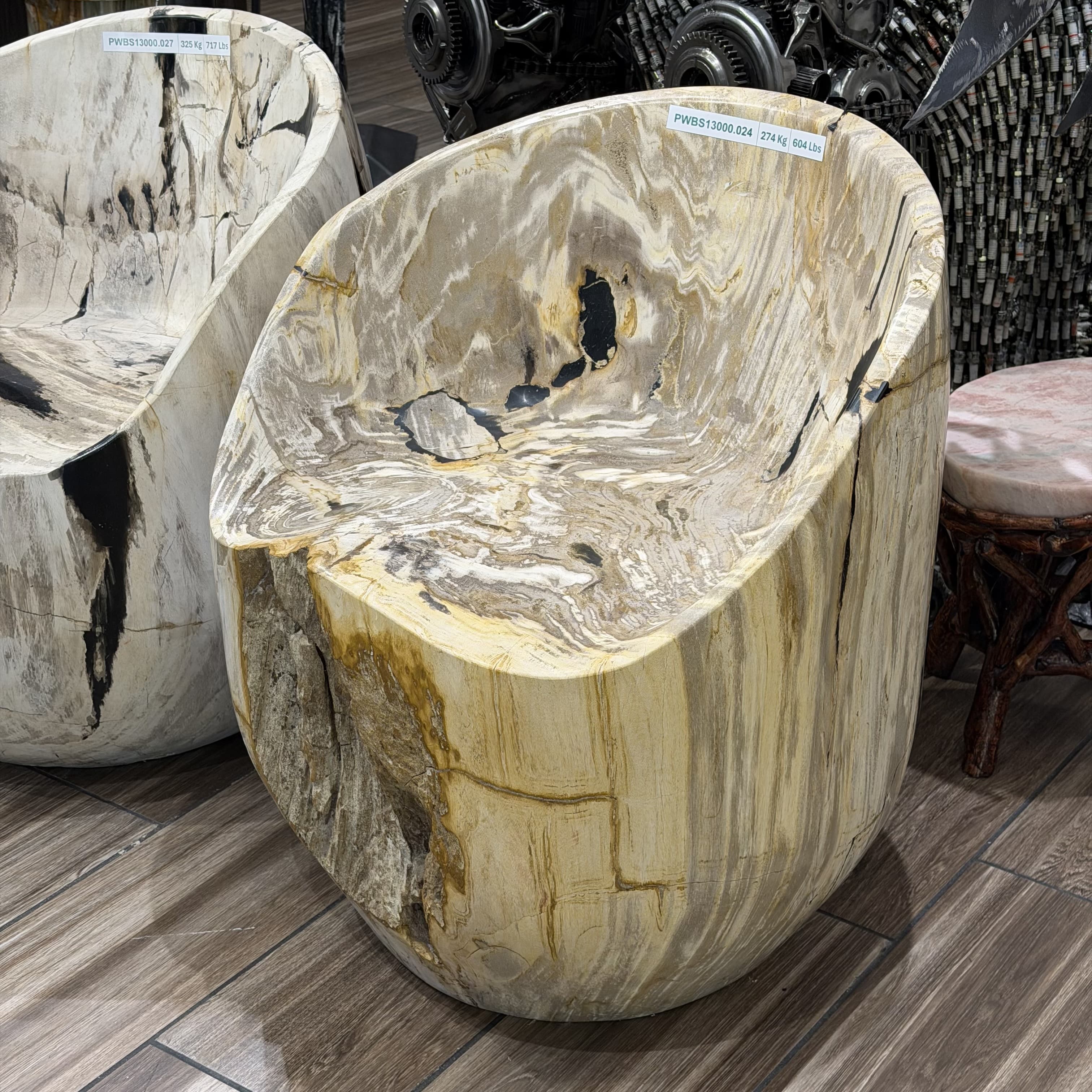 28" Petrified Wood Backrest Stool / Chair
