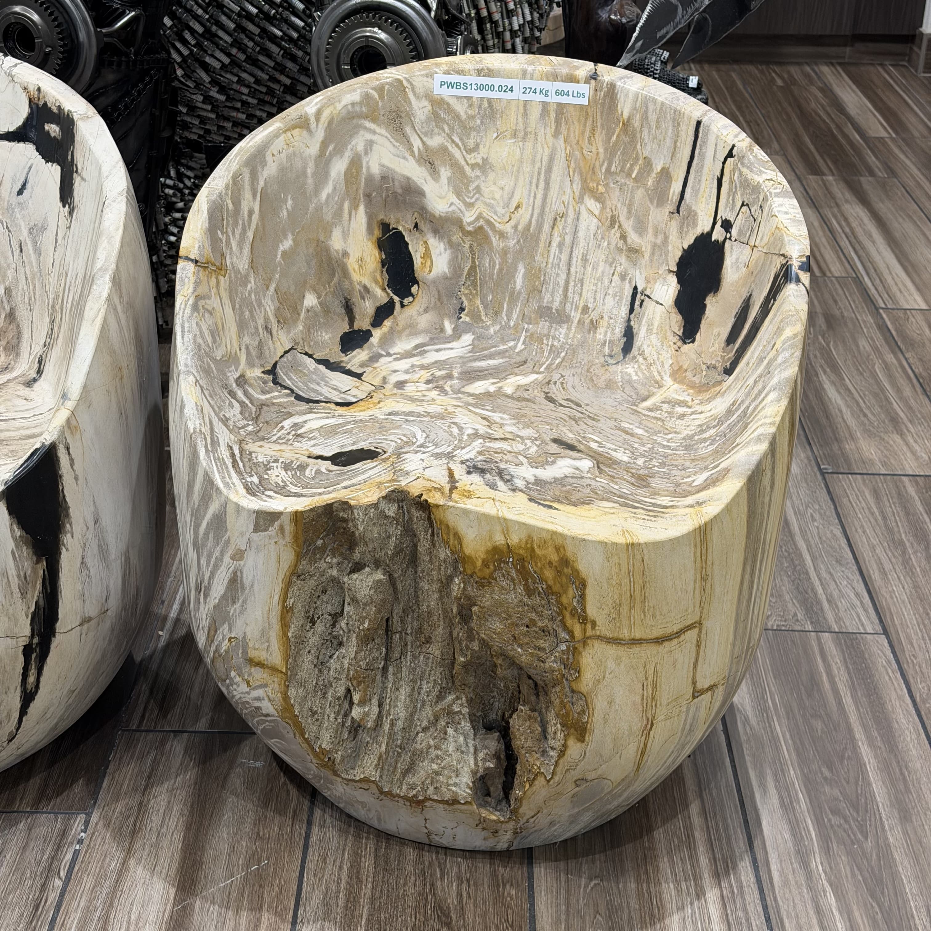 28" Petrified Wood Backrest Stool / Chair