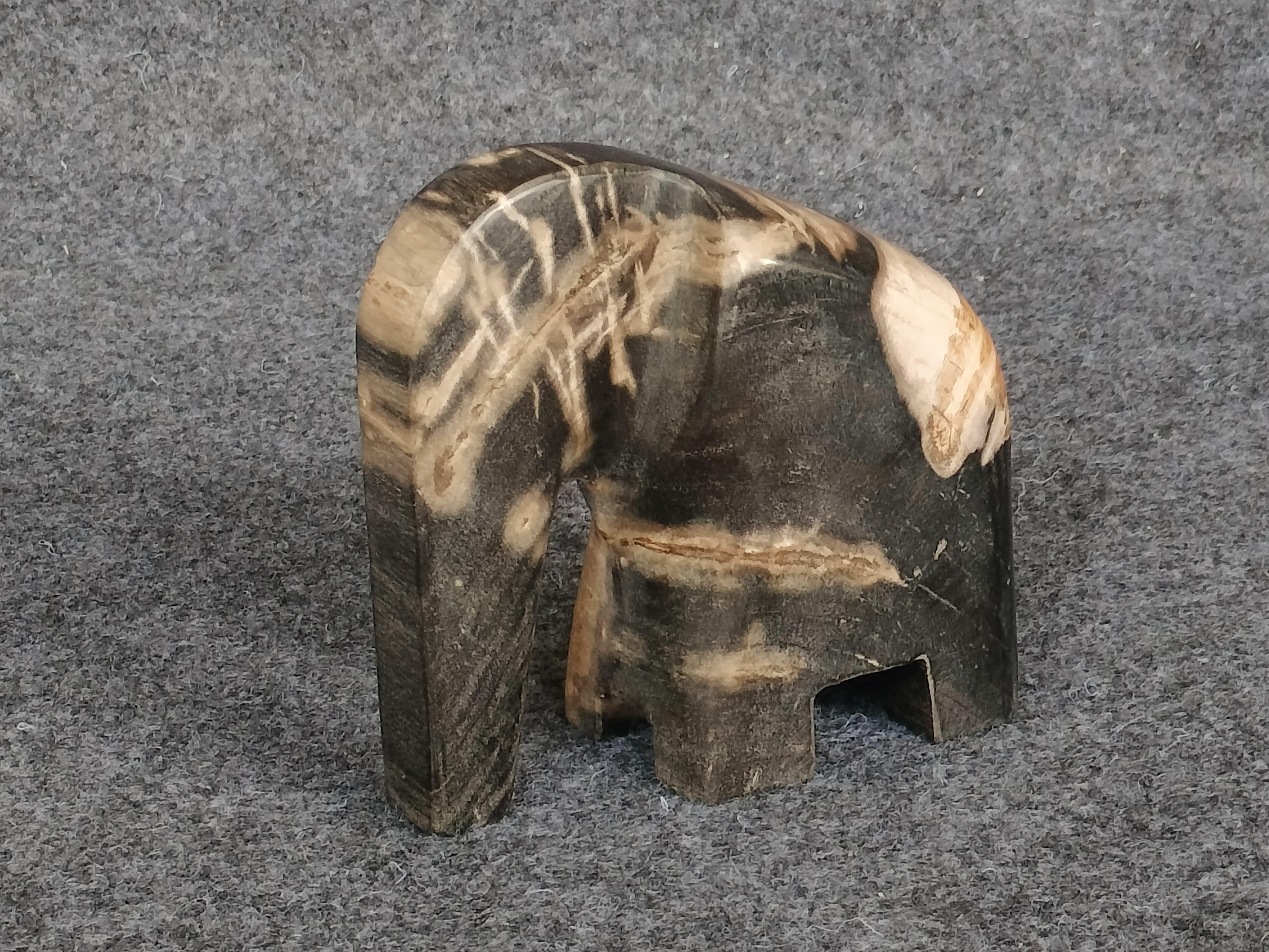 Kalifano Petrified Wood Black Petrified Wood Elephant 5" PWELE350