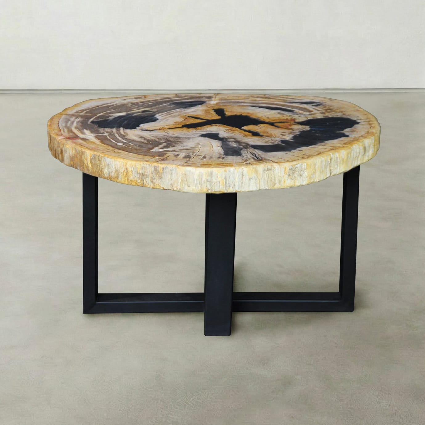 Kalifano Petrified Wood Natural Petrified Wood Round Slab Coffee Table from Indonesia - 28" / 99 lbs PWT4100.005