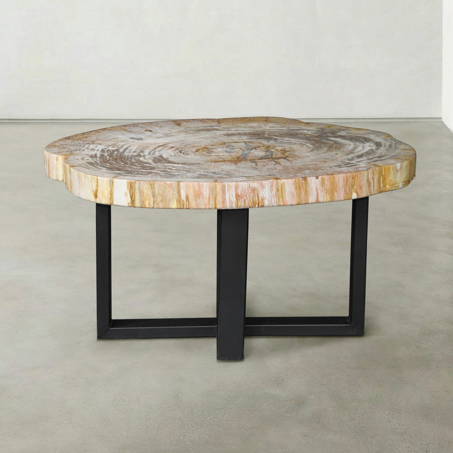 Kalifano Petrified Wood Natural Petrified Wood Round Slab Coffee Table from Indonesia - 32" / 113 lbs PWT4600.007