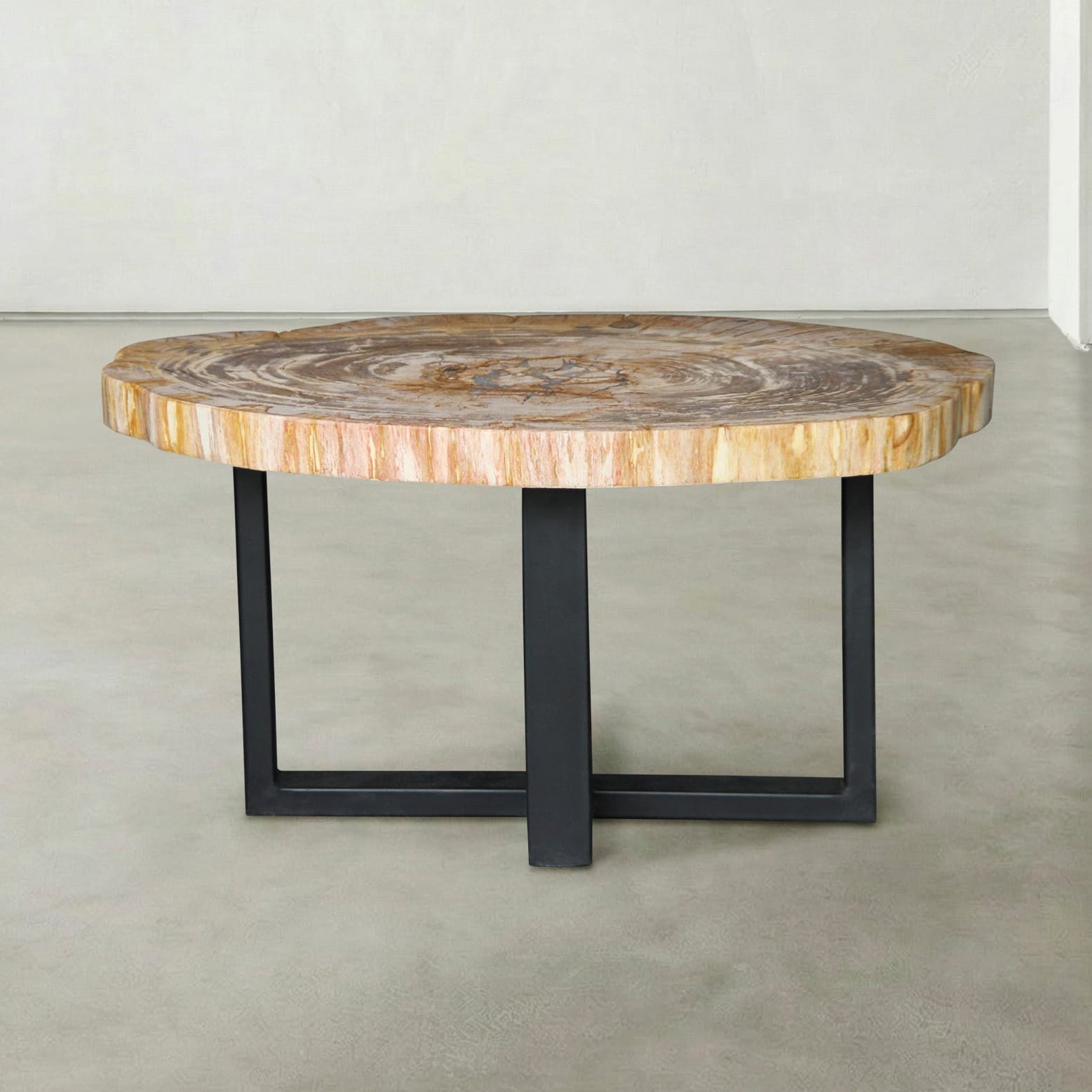 Kalifano Petrified Wood Natural Petrified Wood Round Slab Coffee Table from Indonesia - 33" / 106 lbs PWT4400.006
