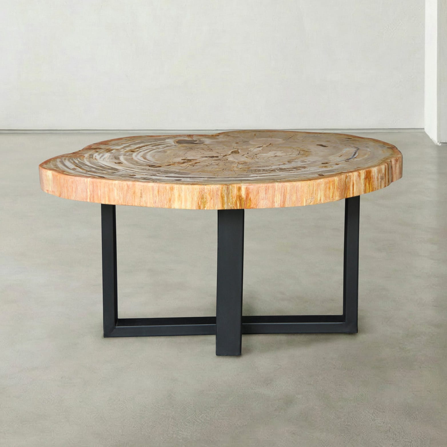 Kalifano Petrified Wood Natural Petrified Wood Round Slab Coffee Table from Indonesia - 33" / 108 lbs PWT4500.006