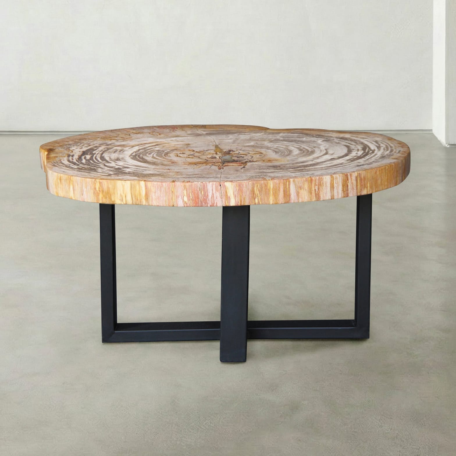 Kalifano Petrified Wood Natural Petrified Wood Round Slab Coffee Table from Indonesia - 33" / 108 lbs PWT4500.011