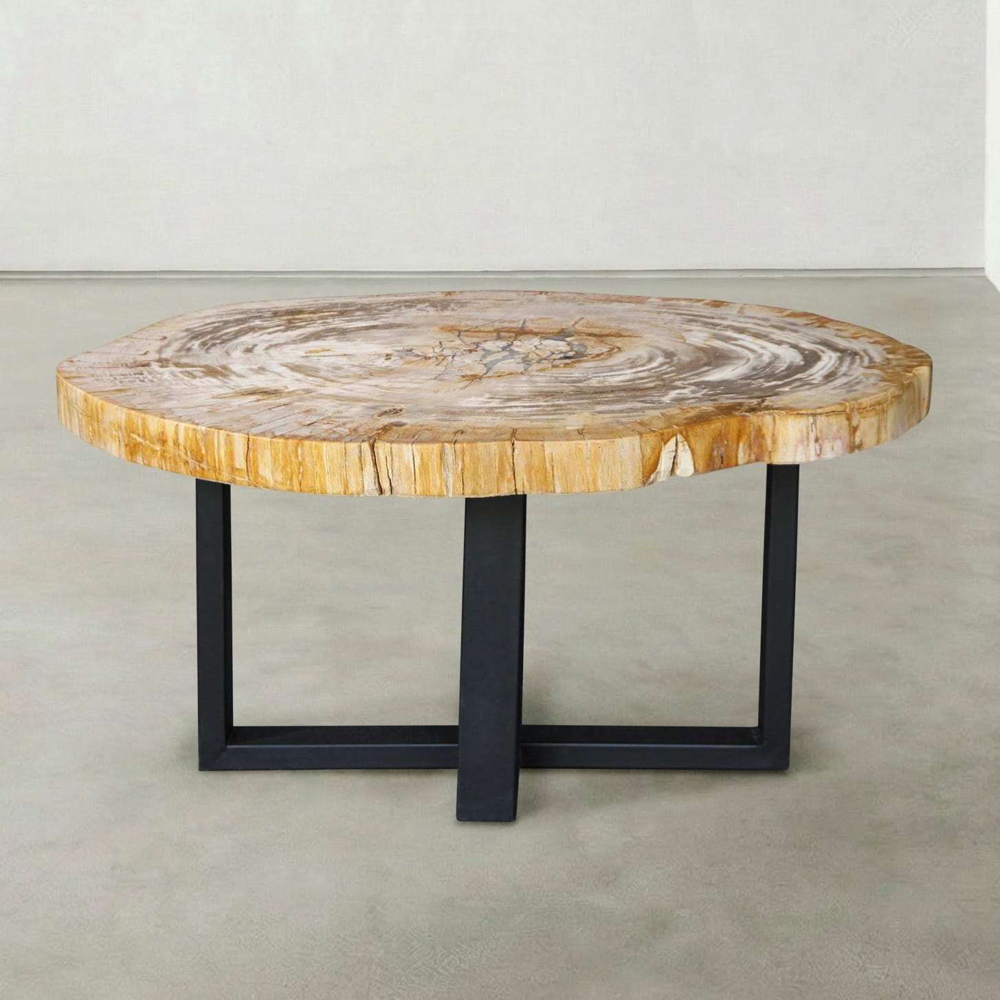 Kalifano Petrified Wood Natural Petrified Wood Round Slab Coffee Table from Indonesia - 33" / 111 lbs PWT4500.010