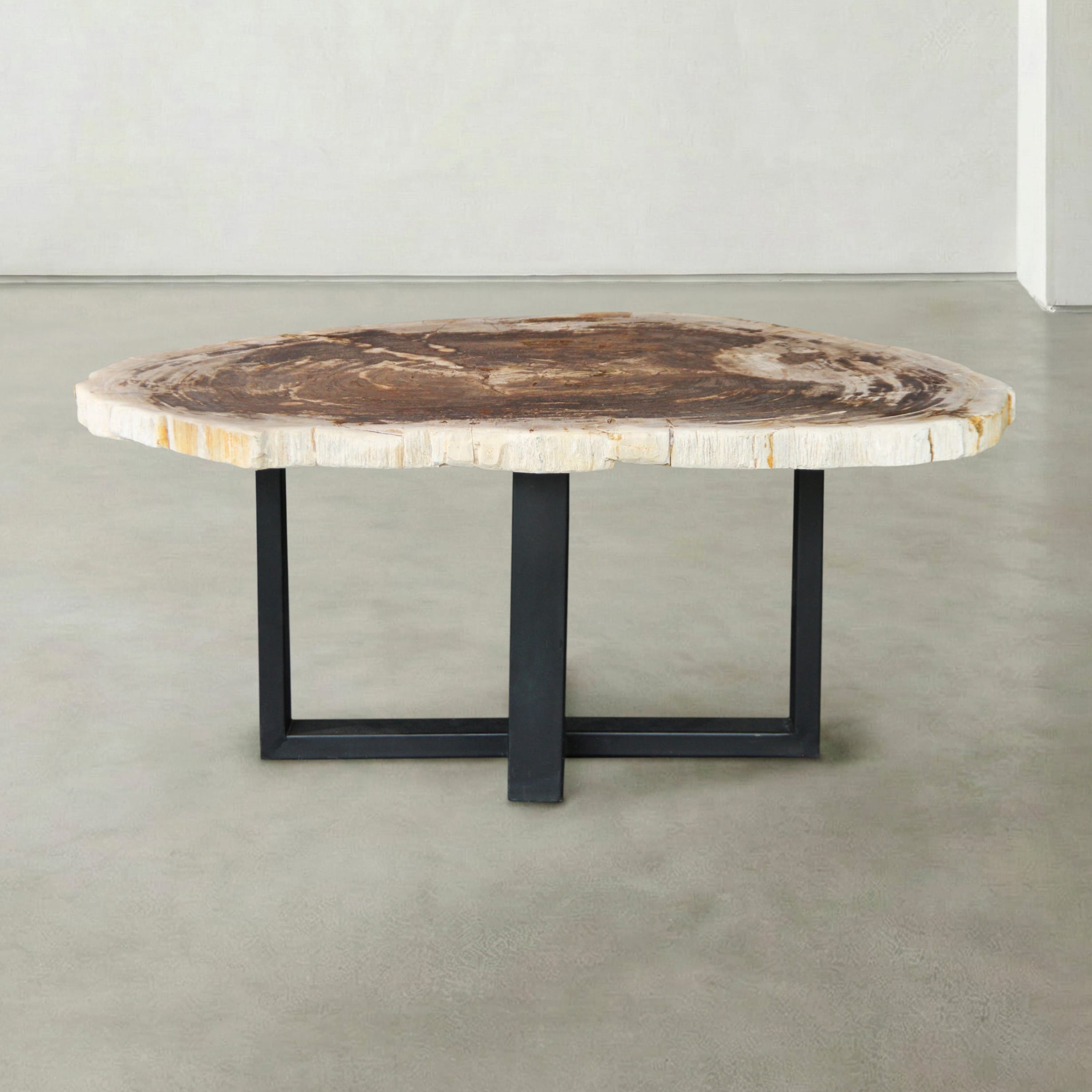 Kalifano Petrified Wood Natural Petrified Wood Round Slab Coffee Table from Indonesia - 37" / 97 lbs PWT4100.004