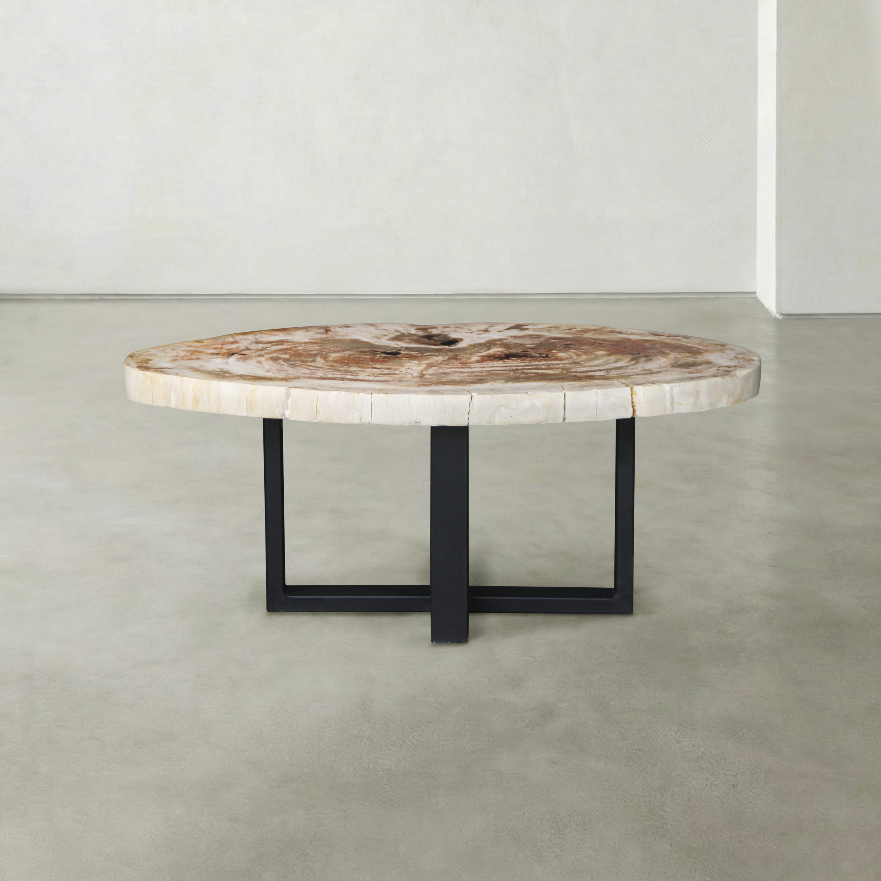 Kalifano Petrified Wood Natural Petrified Wood Round Slab Coffee Table from Indonesia - 39" / 102 lbs PWT4200.003