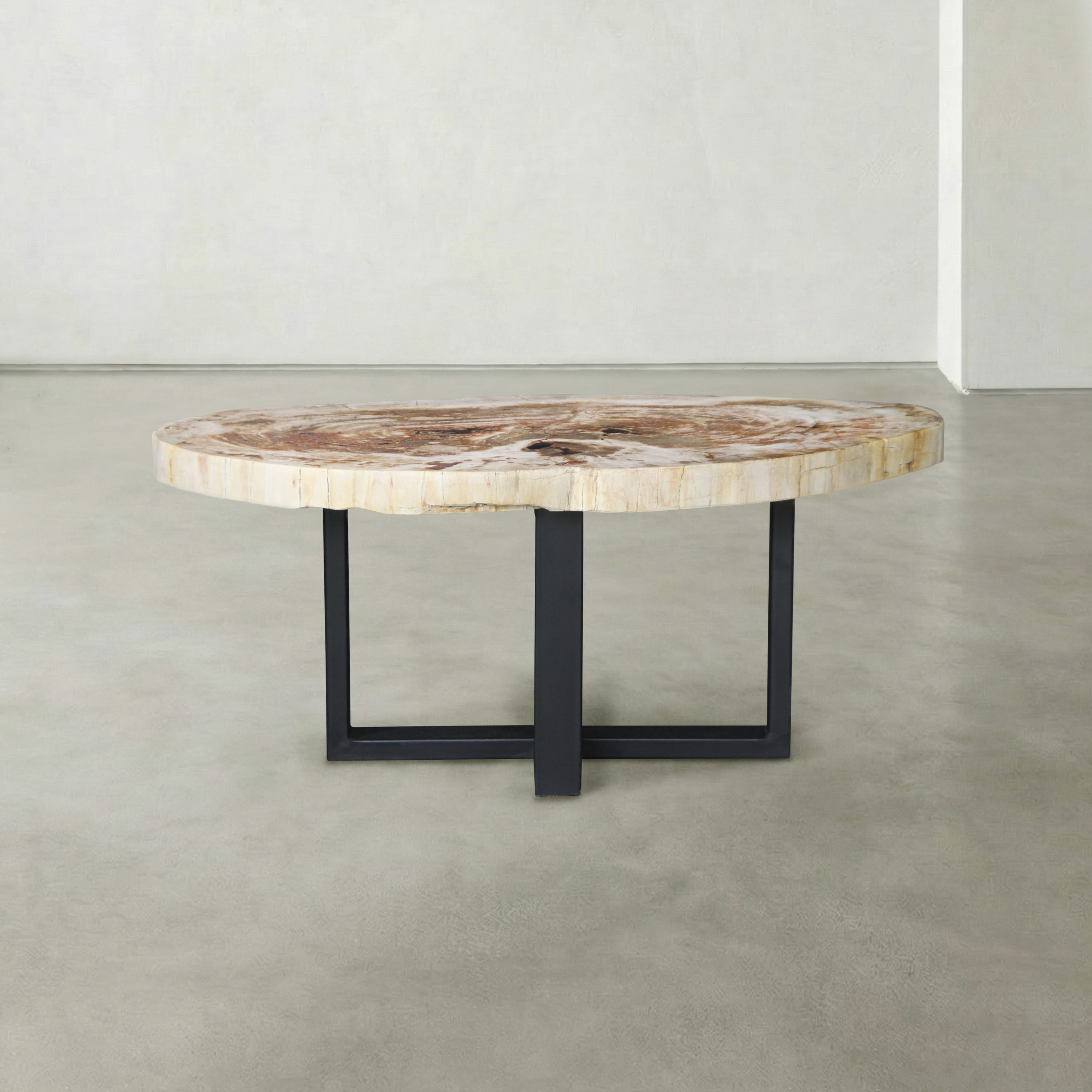 Kalifano Petrified Wood Natural Petrified Wood Round Slab Coffee Table from Indonesia - 39" / 102 lbs PWT4200.003