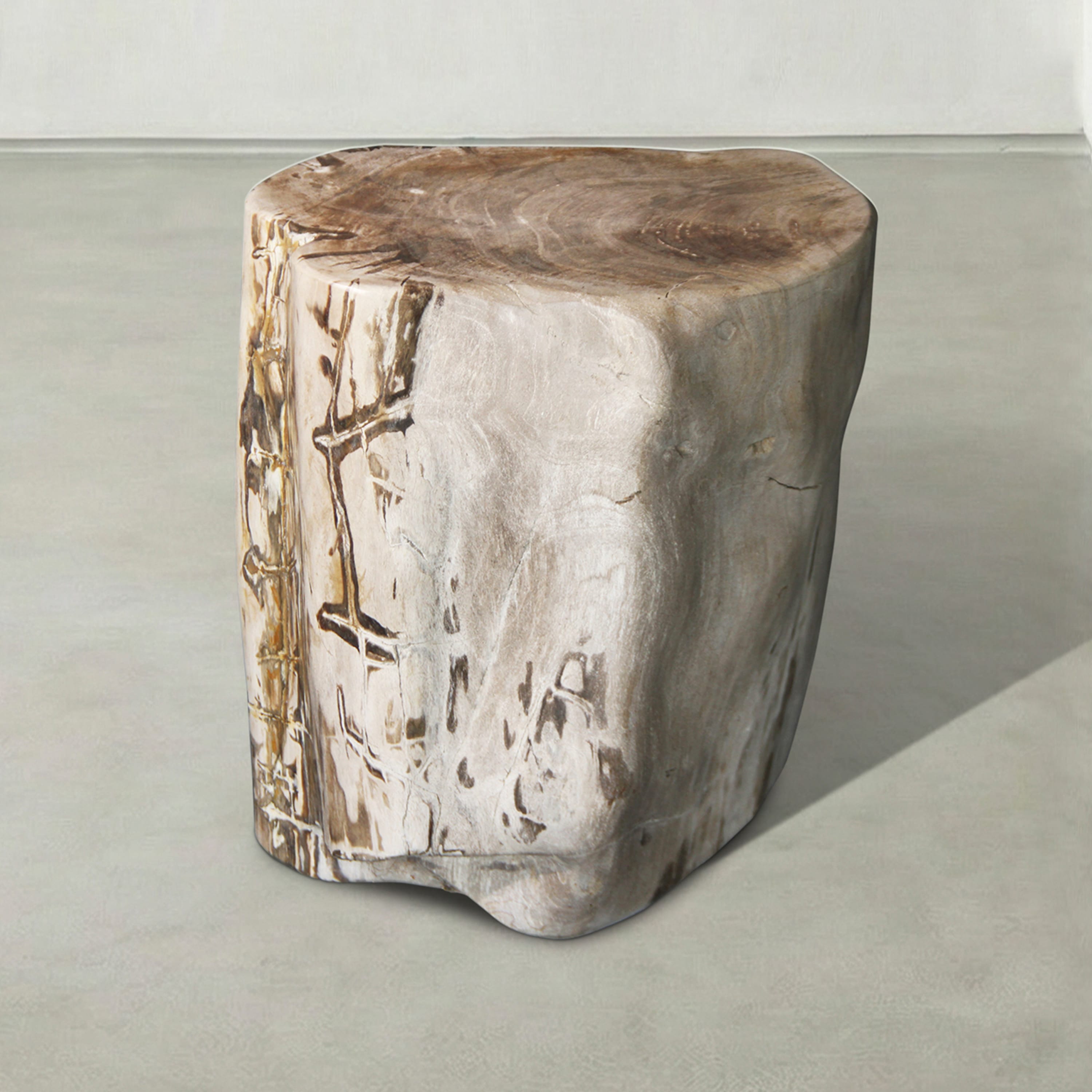 Kalifano Petrified Wood Natural Polished Petrified Wood Stool from Indonesia - 18" / 221 lbs PWS4500.006