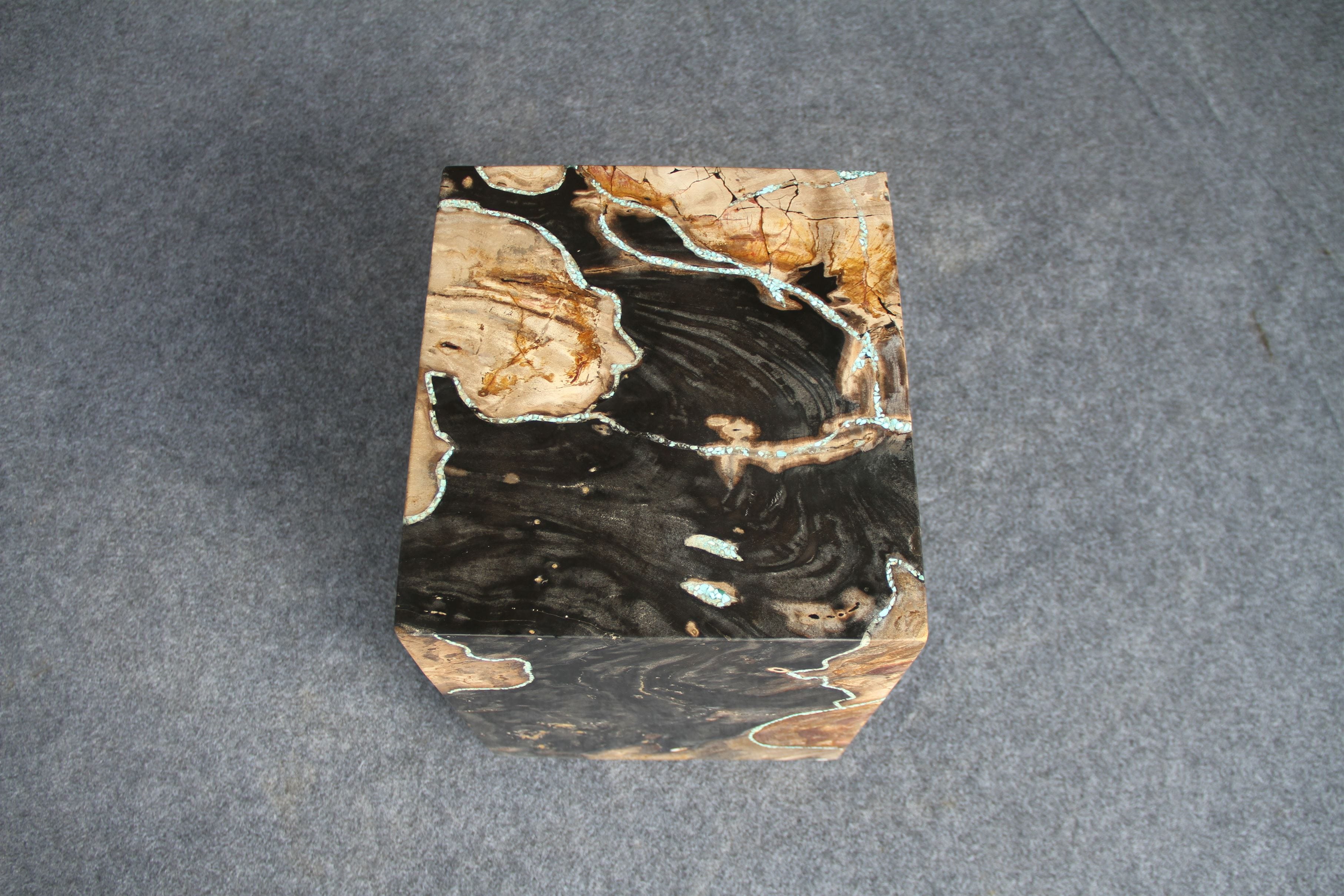 Kalifano Petrified Wood Petrified Wood Square Stump Howlite Turquoise Inlayed 12" / 231 lbs PWSSTQ6400.002