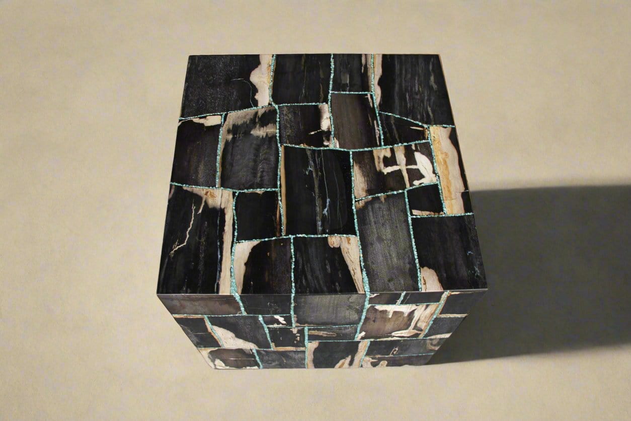 Kalifano Petrified Wood Petrified Wood Square Stump Howlite Turquoise Inlayed 24" / 249 lbs PWSS11000.004