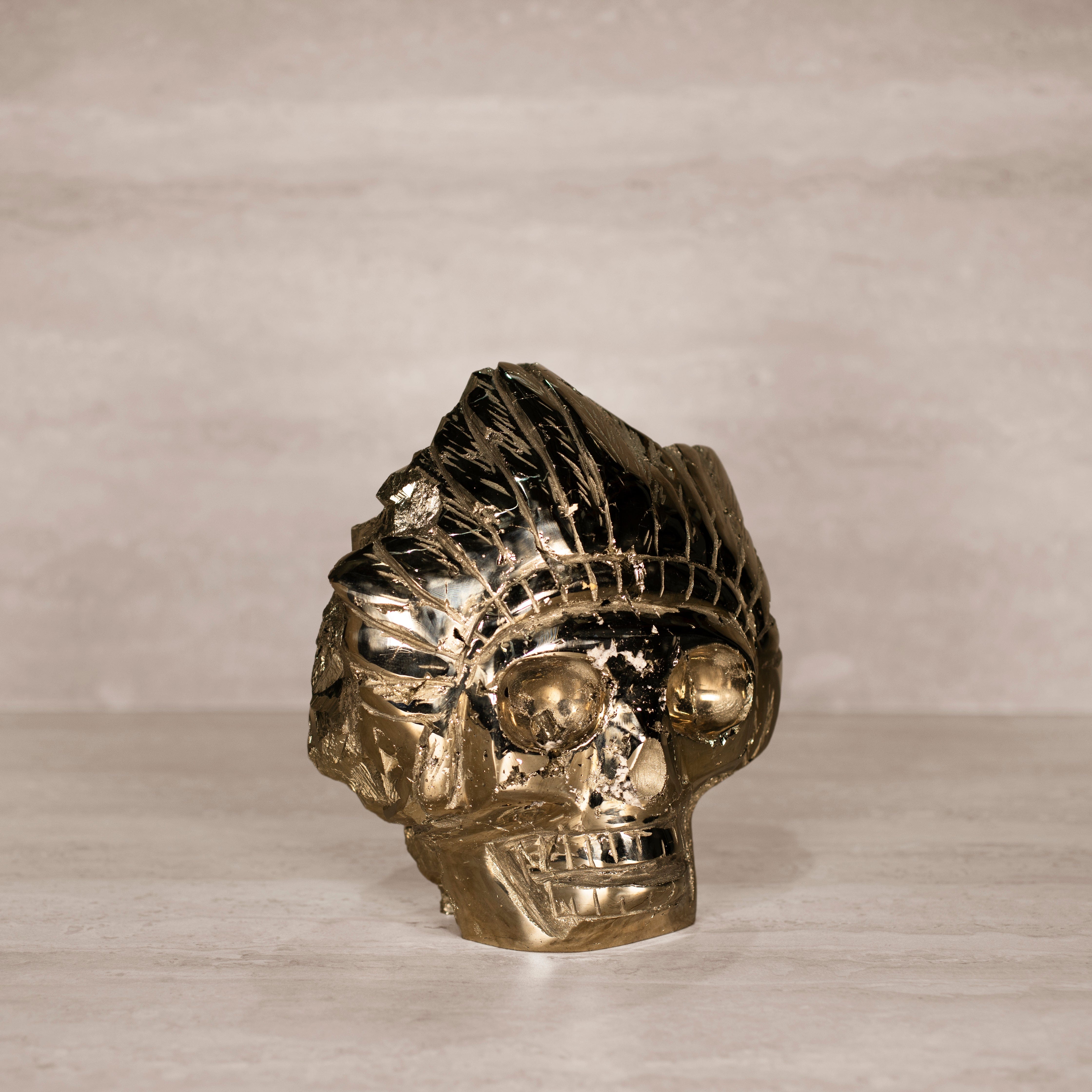 Kalifano Pyrite Natural Peru Pyrite Chief Skull Carving - 7.5" / 17.5 lbs PCHIEF12000.001