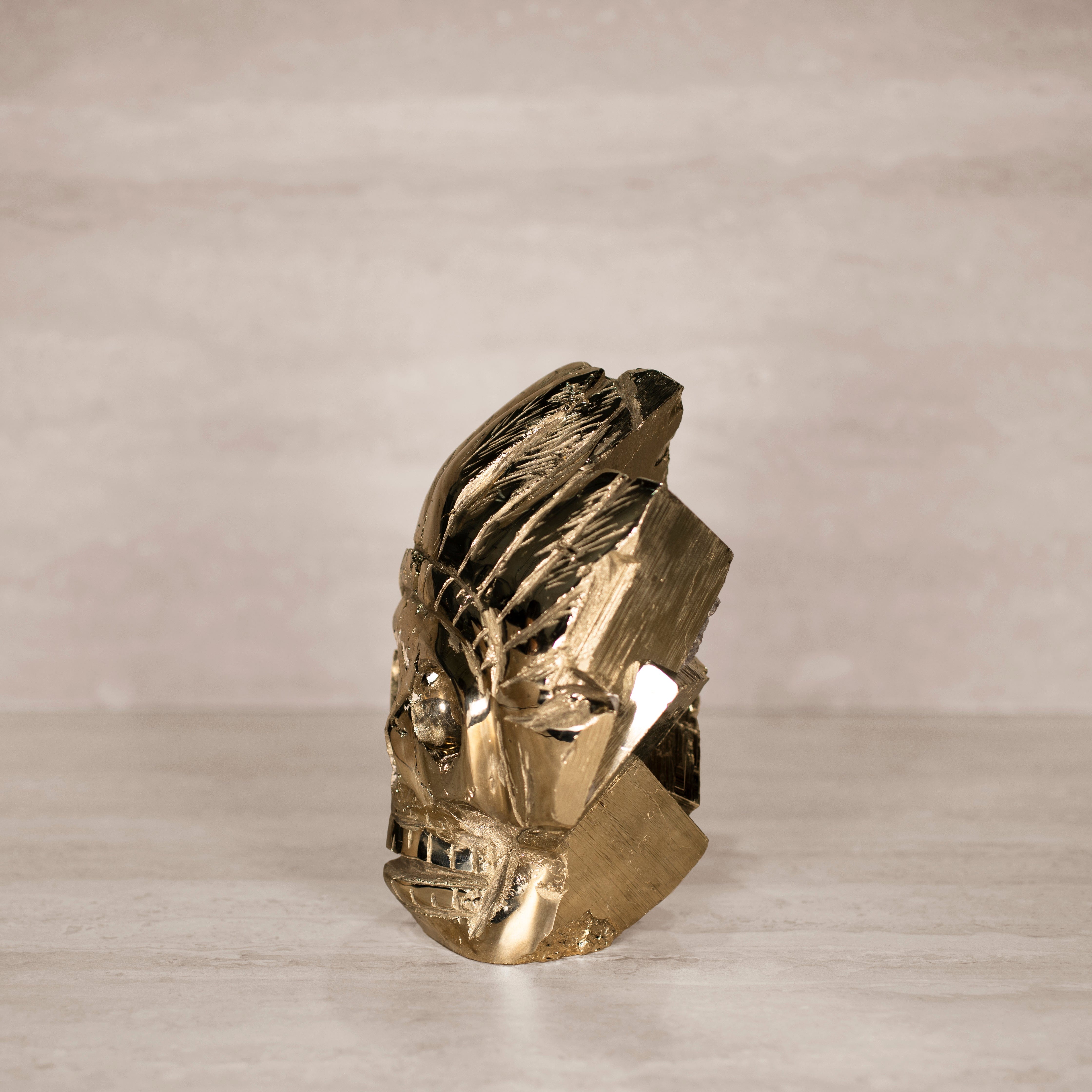 Kalifano Pyrite Natural Peru Pyrite Chief Skull Carving - 7.5" / 17.5 lbs PCHIEF12000.001
