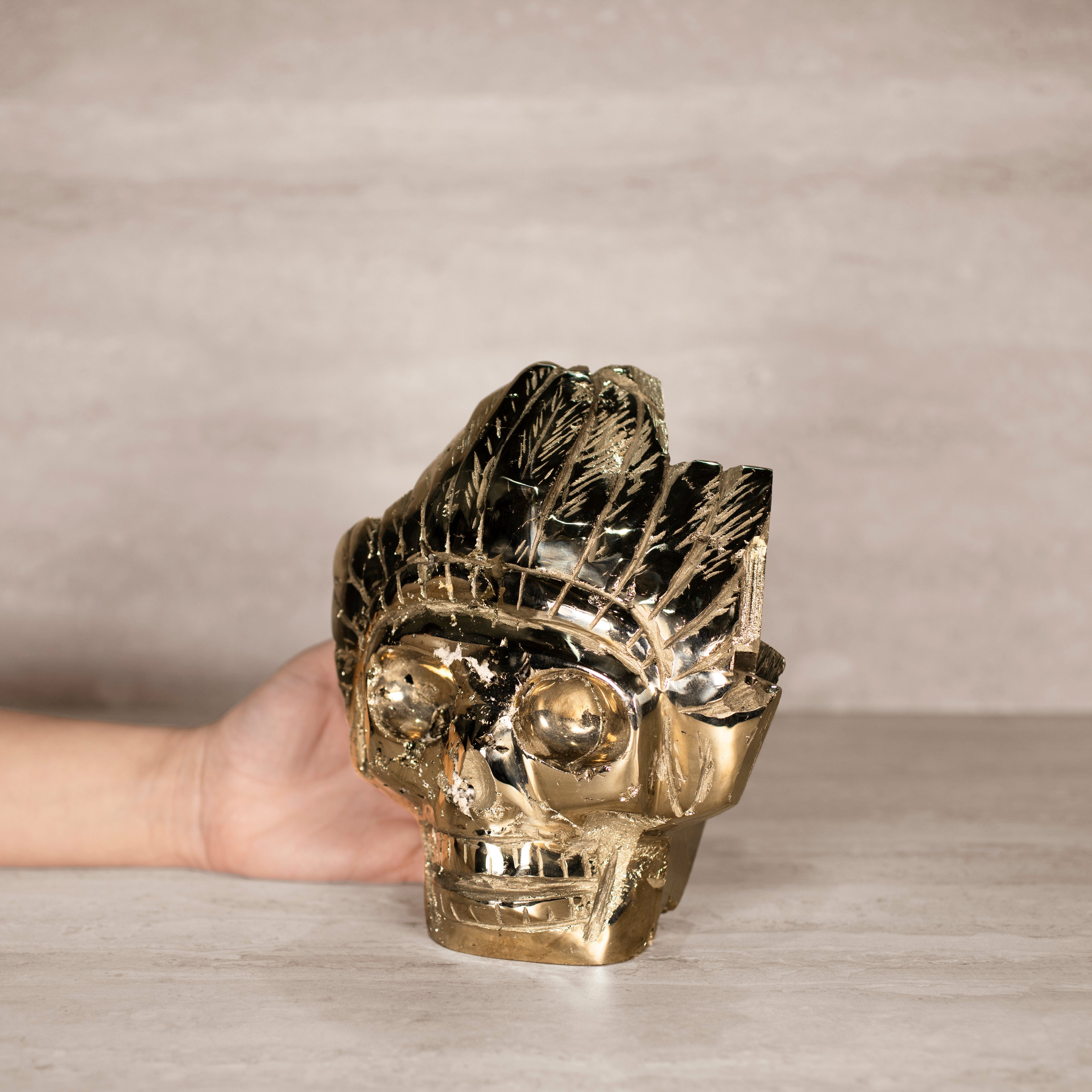 Kalifano Pyrite Natural Peru Pyrite Chief Skull Carving - 7.5" / 17.5 lbs PCHIEF12000.001