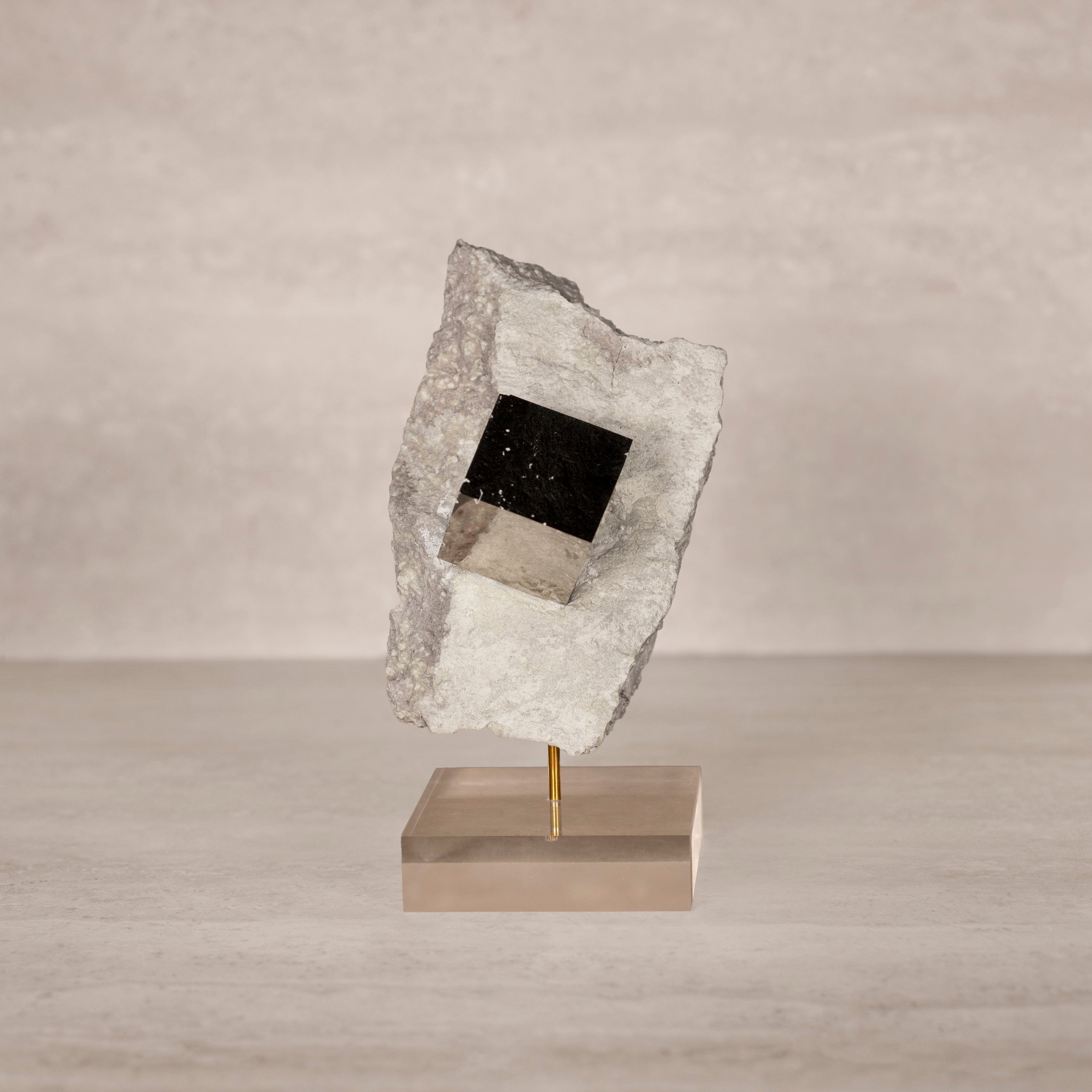 Kalifano Pyrite Natural Pyrite Cube on Stand from Spain - 6.5" / 965 grams SPC1600.001