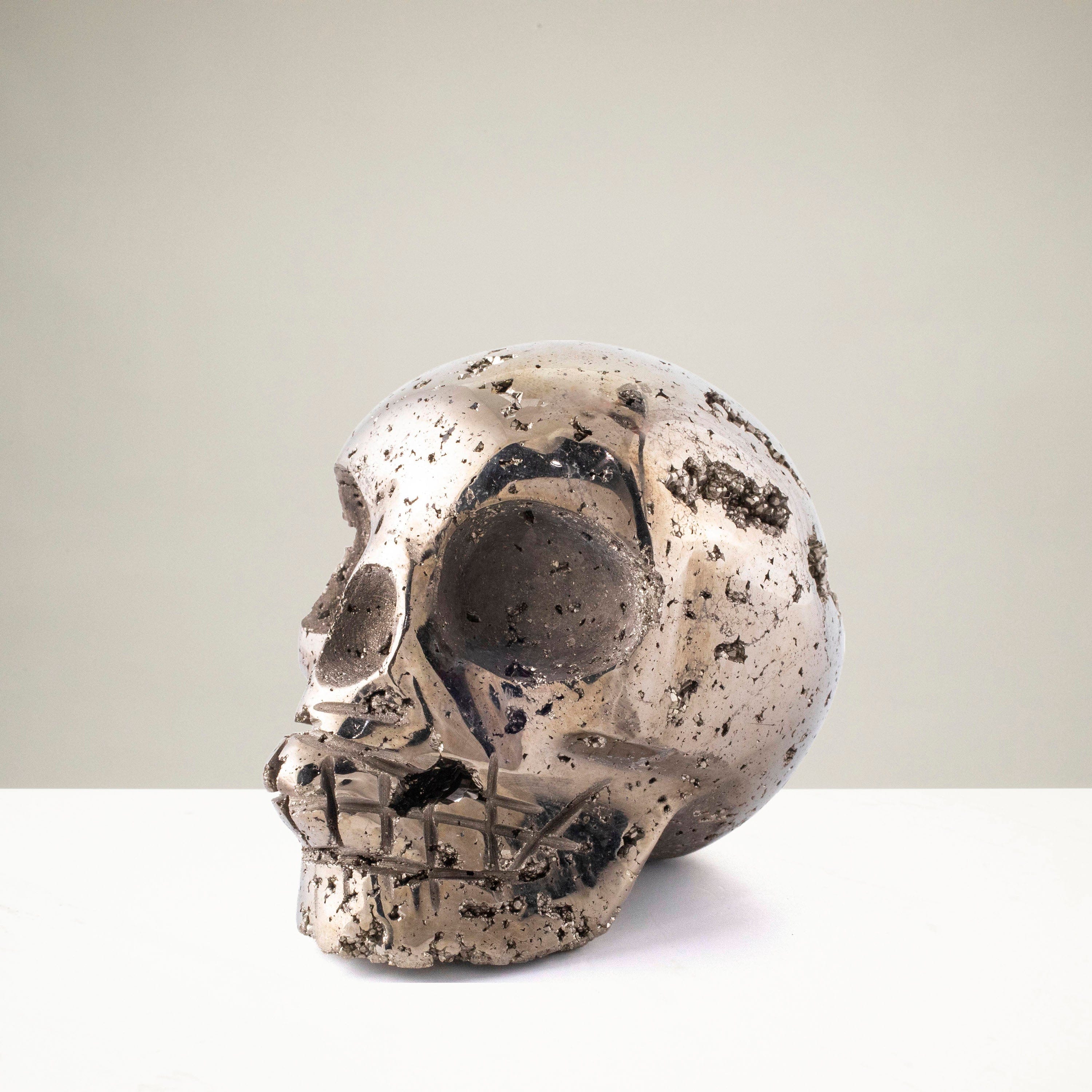 Kalifano Pyrite Pyrite Skull Carving 3" / 360 grams SK800-PC.004