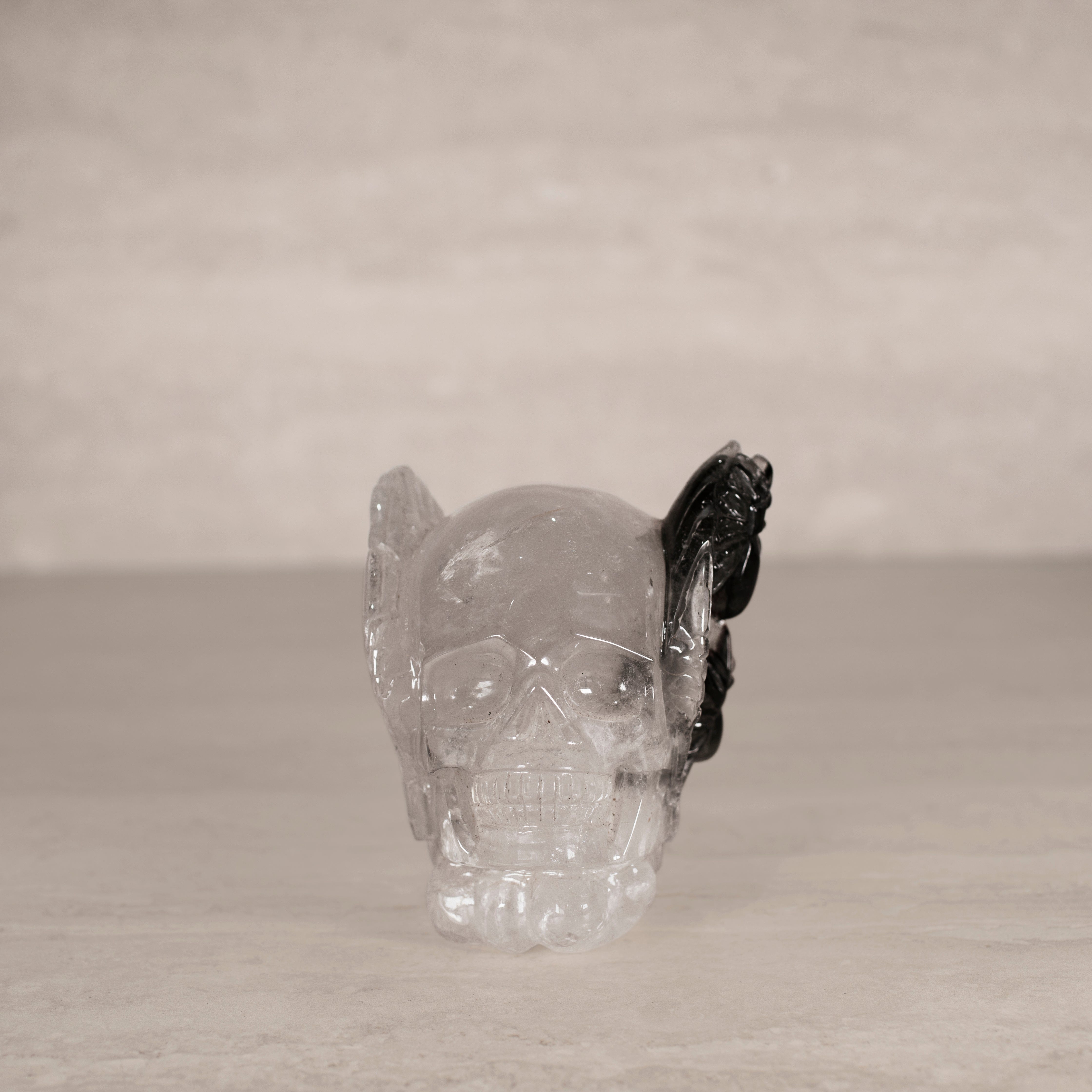 Kalifano Quartz Natural Brazilian Chlorite Spiders on Quartz Skull Carving - 4.75" / 1,520 g QZ4200.001