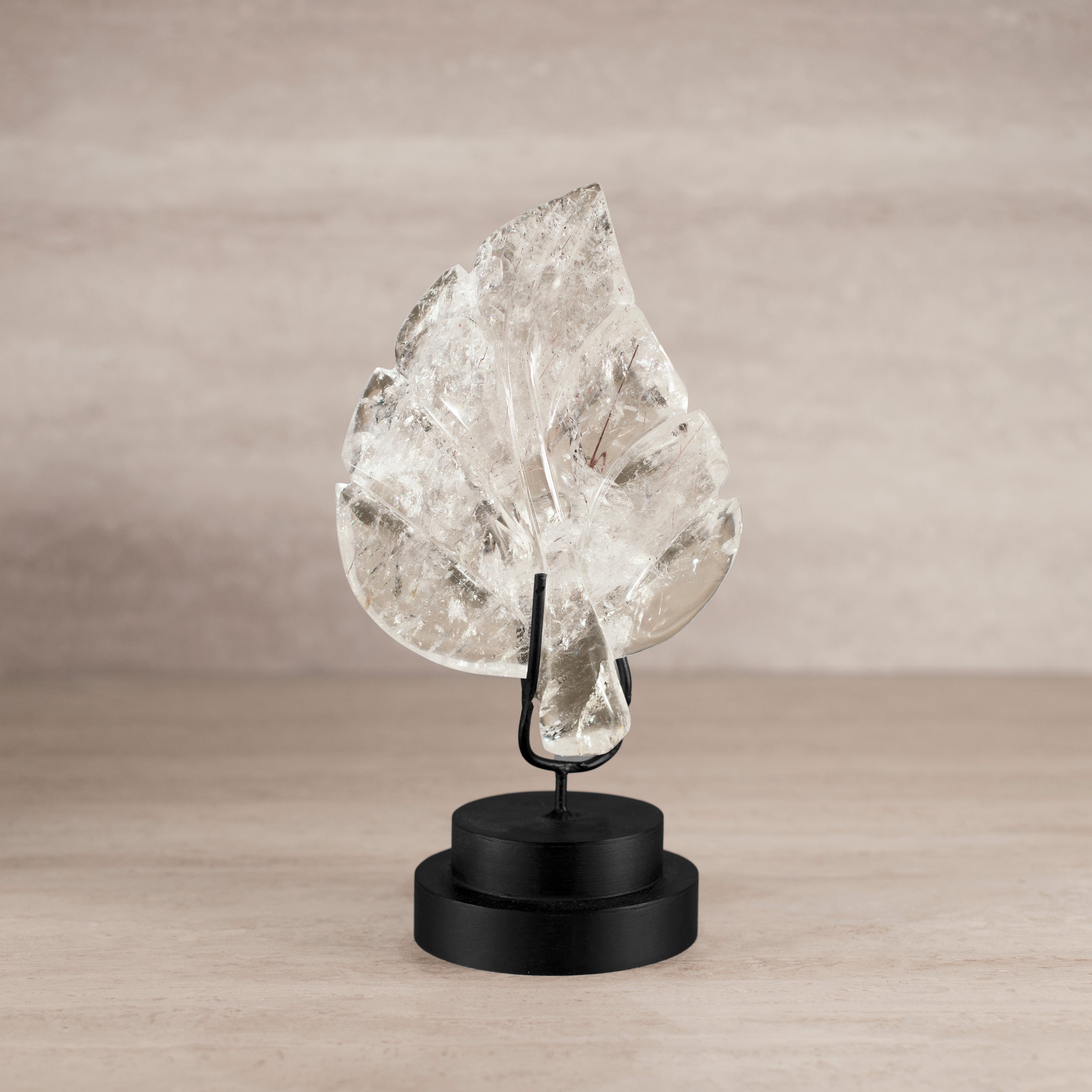 KALIFANO Quartz Natural Brazilian Quartz Leaf on Custom Stand - 10.5" / 1,060 g QZ20000.001