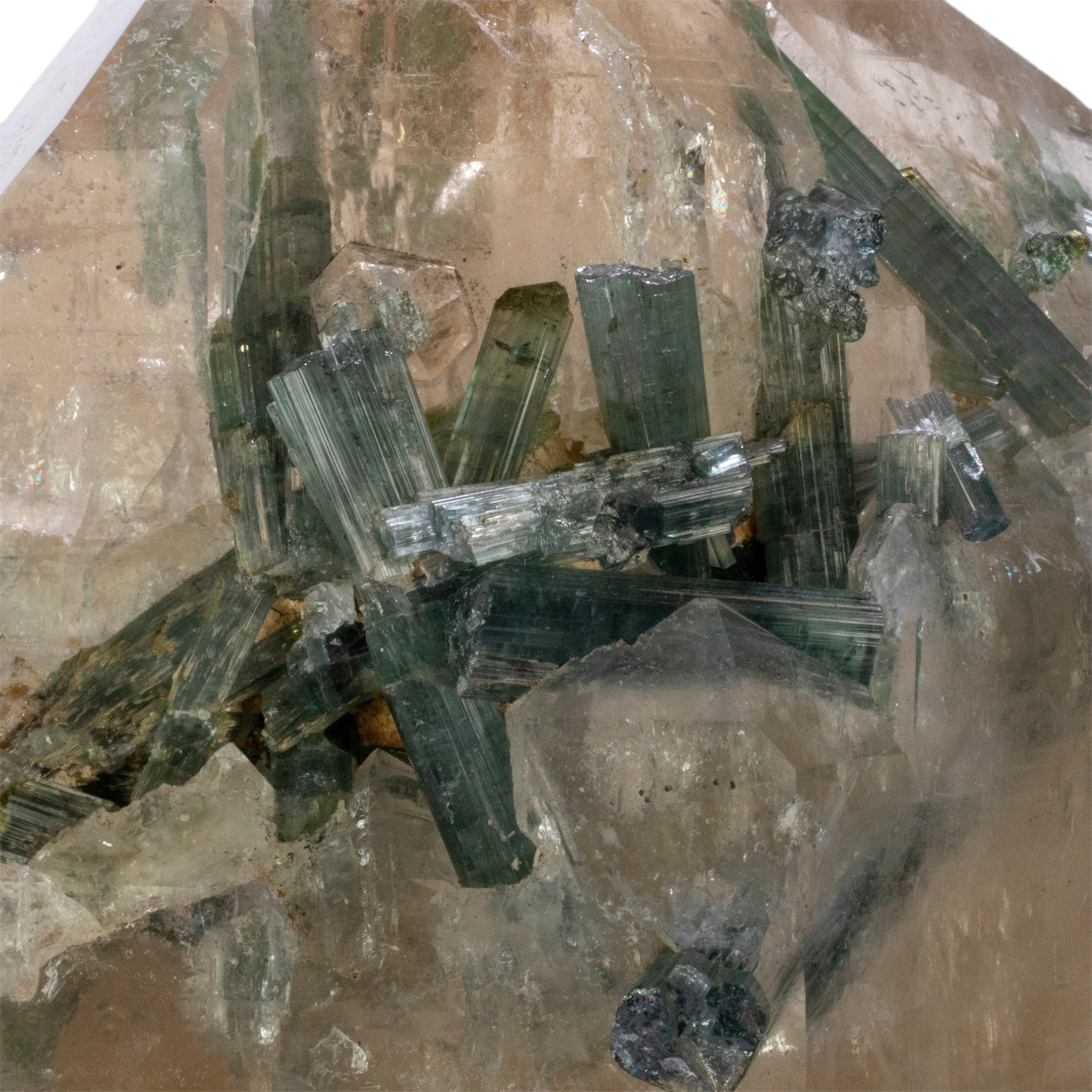 Kalifano Quartz & Tourmaline Brazilian Quartz Point with Indicolite Tourmaline on Custom Stand - 12" / 12 lbs QW48000.001