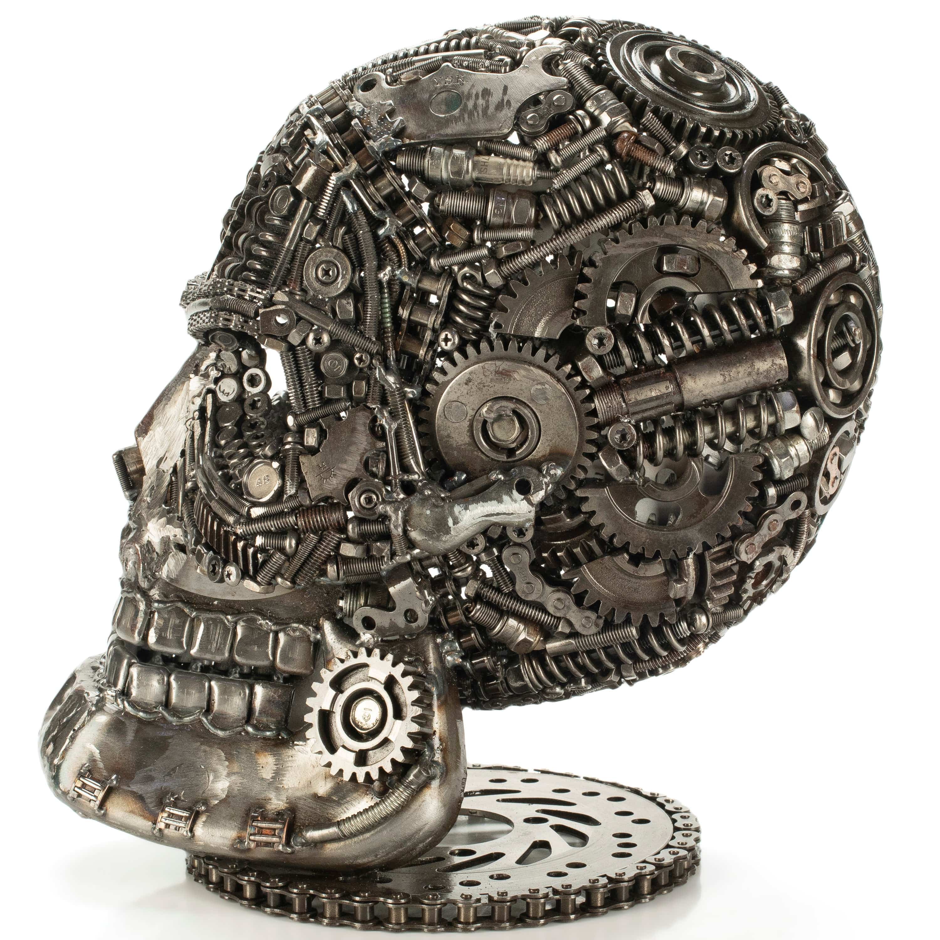 KALIFANO Recycled Metal Art 13" Skull Head Recycled Metal Art Sculpture RMS-SK19x33-PK