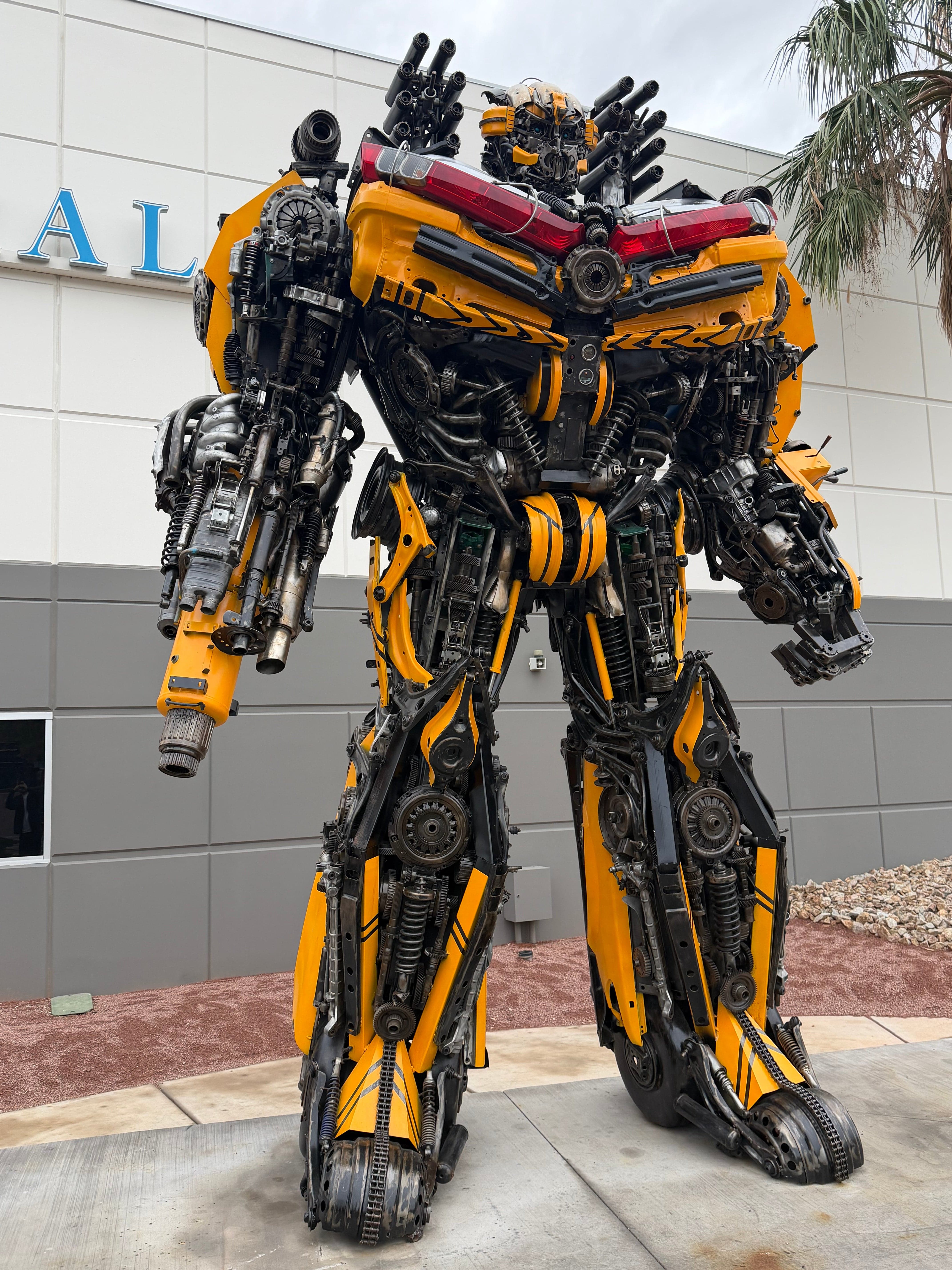 Kalifano Recycled Metal Art 14'8" Tall Bumblebee Inspired Recycled Metal Art Sculpture (177 in / 450cm) RMS-BB450-S01
