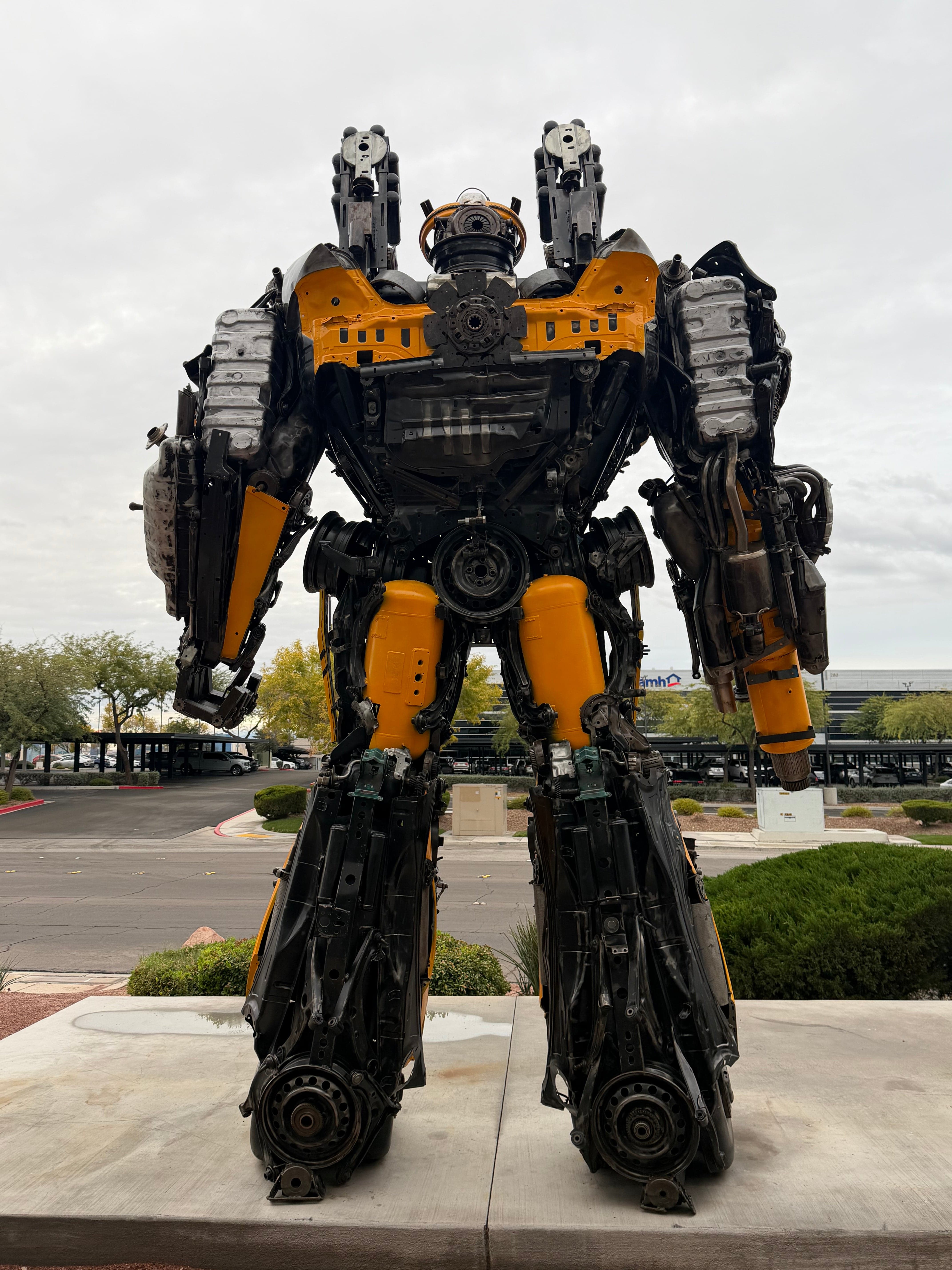 Kalifano Recycled Metal Art 14'8" Tall Bumblebee Inspired Recycled Metal Art Sculpture (177 in / 450cm) RMS-BB450-S01