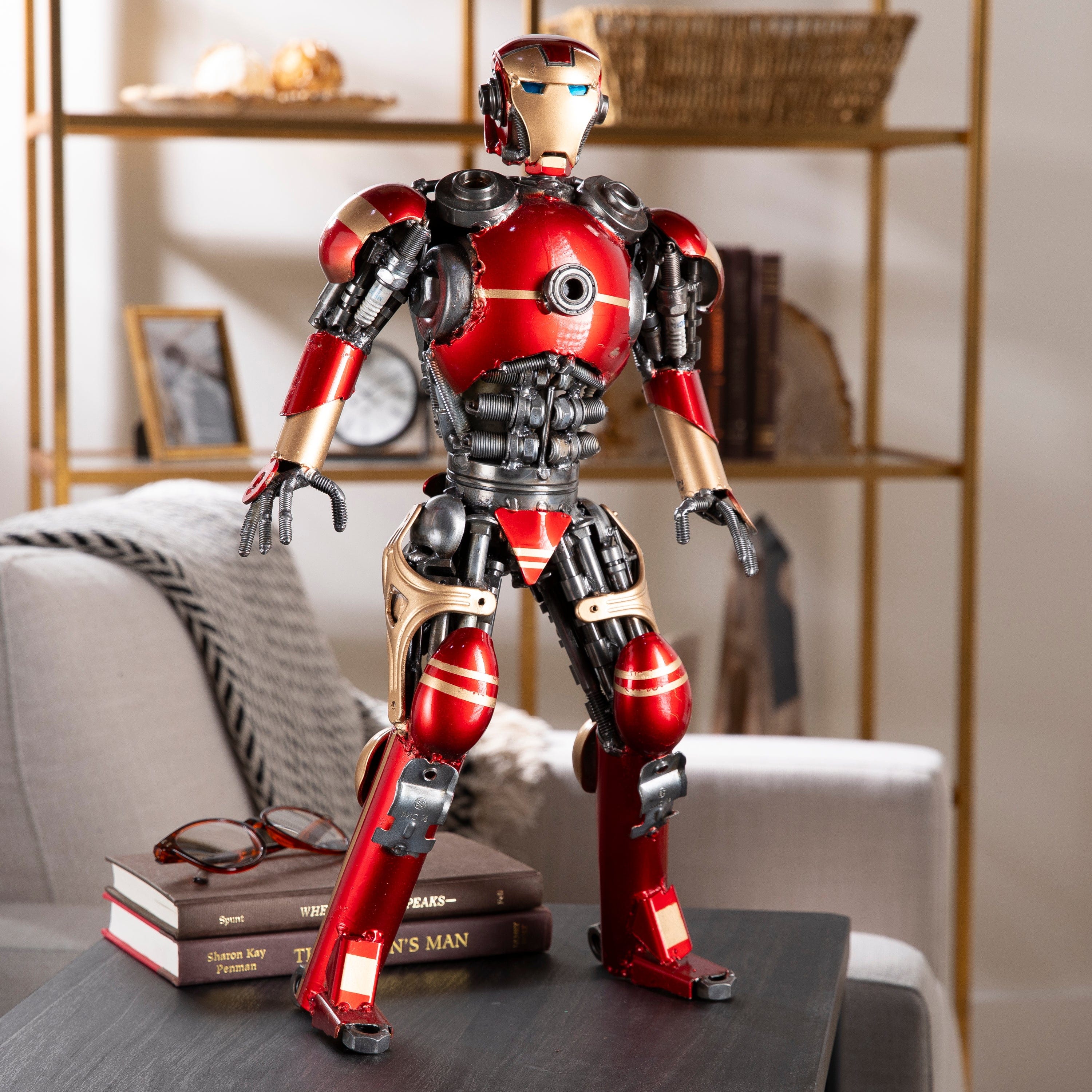 Kalifano Recycled Metal Art 20" Red Iron Man Inspired Recycled Metal Sculpture RMS-IMR50x34-S