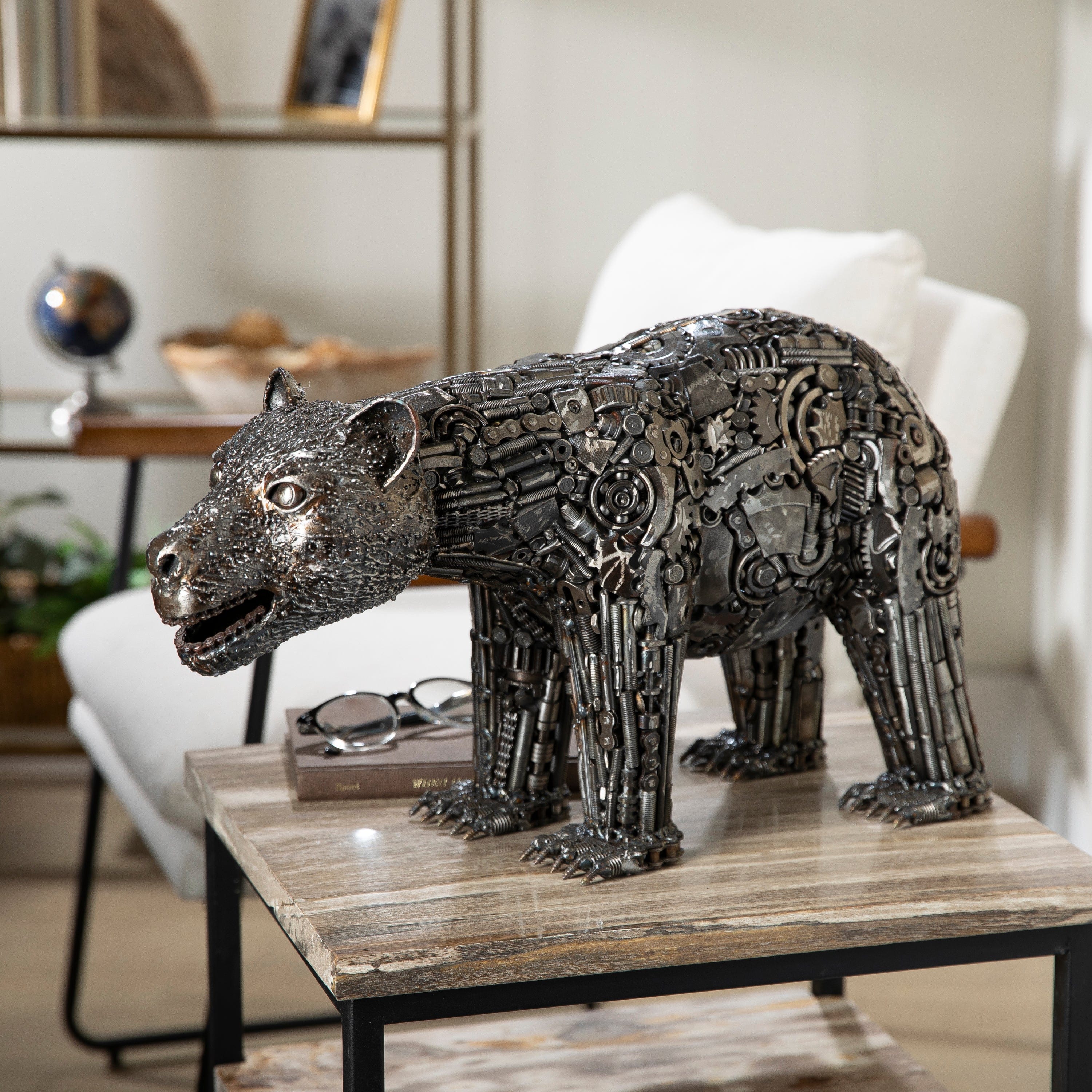 Kalifano Recycled Metal Art 21" Bear Recycled Metal Art Sculpture RMS-BR53x28-PK