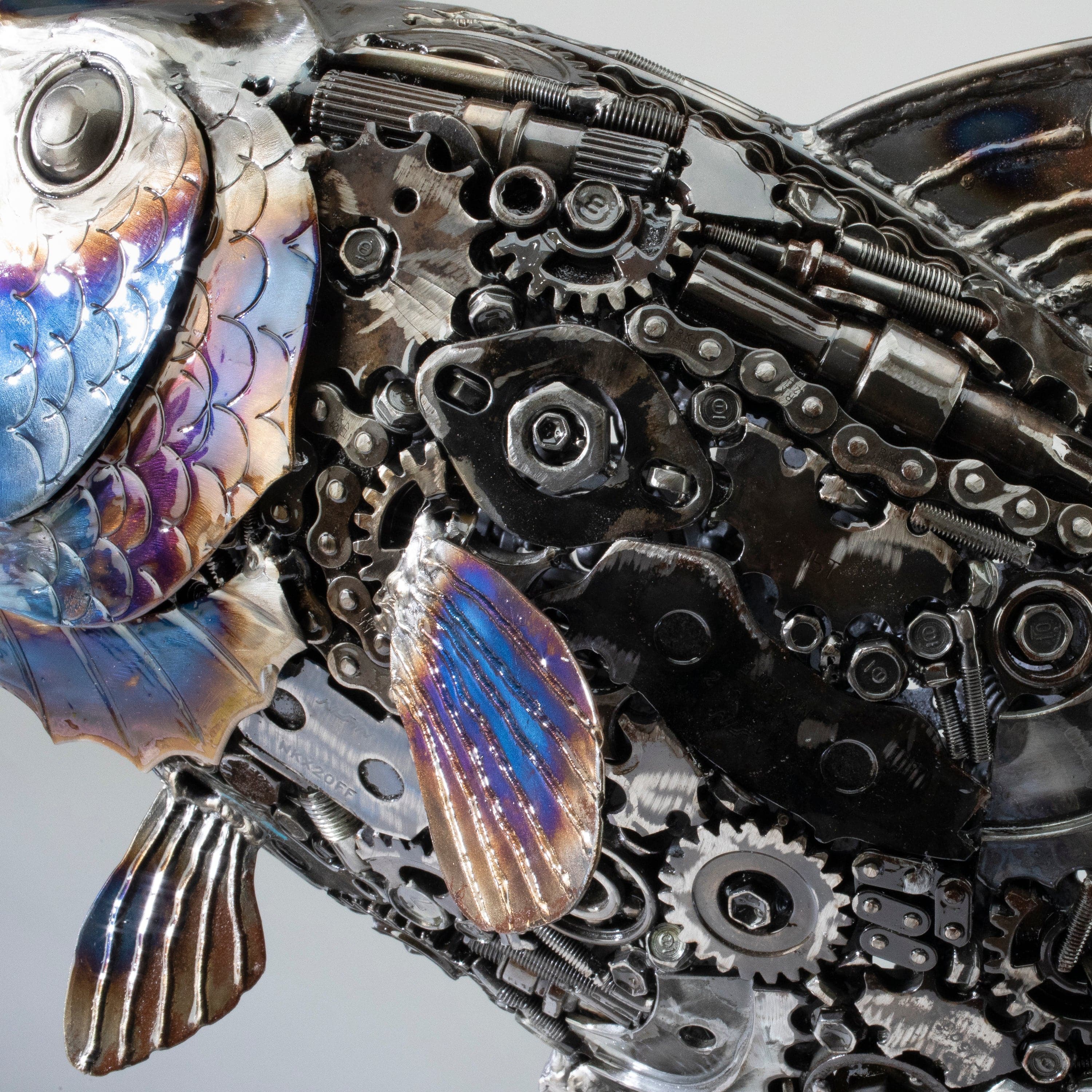 Kalifano Recycled Metal Art 22" Koi / Largemouth Bass Fish Recycled Metal Art Sculpture RMS-KOI56x54-PK