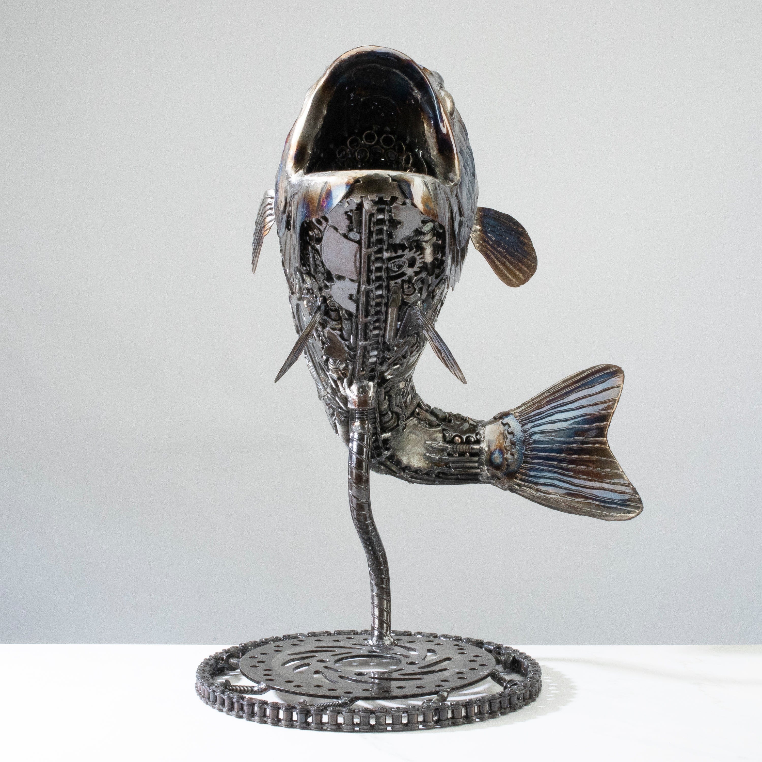 Kalifano Recycled Metal Art 22" Koi / Largemouth Bass Fish Recycled Metal Art Sculpture RMS-KOI56x54-PK