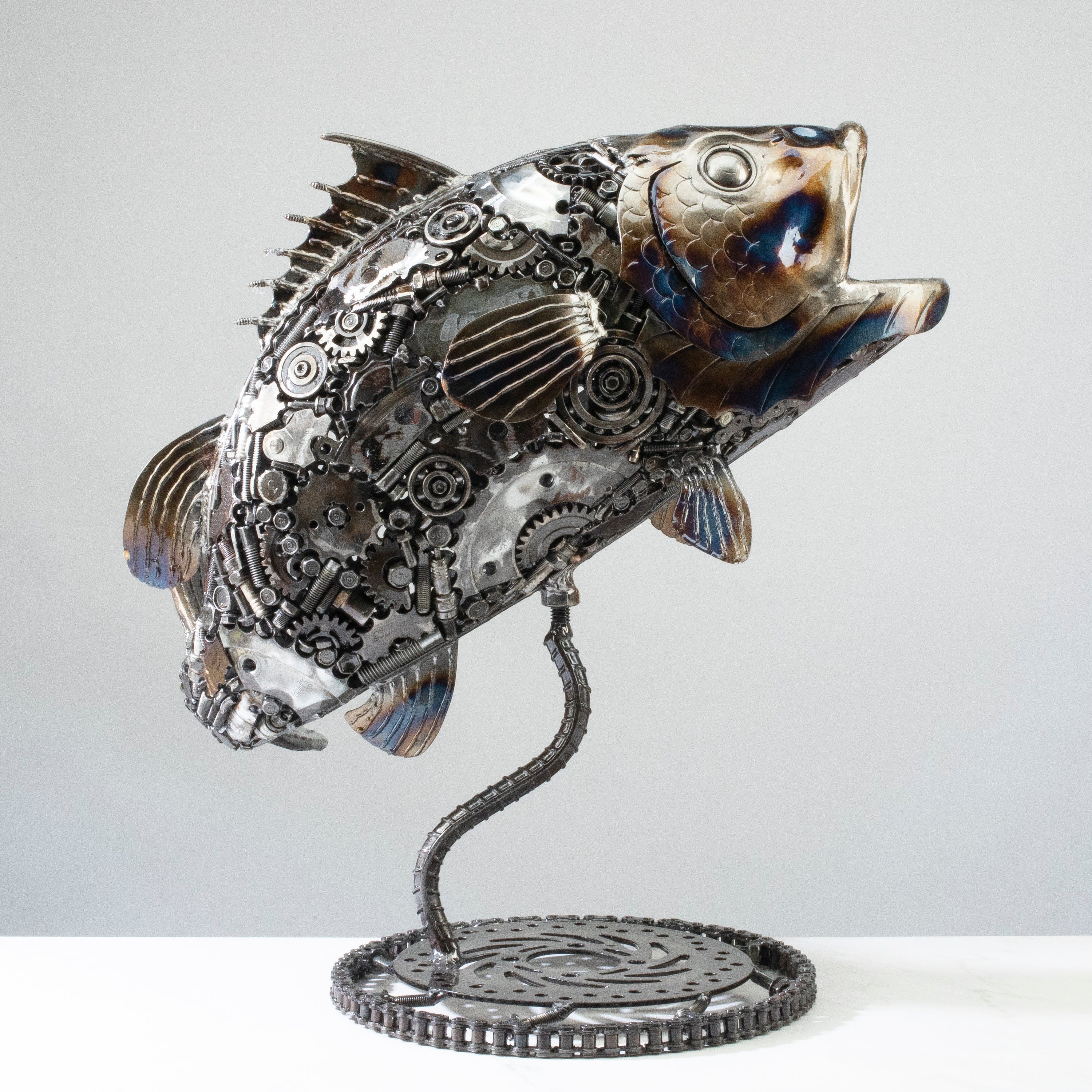 Kalifano Recycled Metal Art 22" Koi / Largemouth Bass Fish Recycled Metal Art Sculpture RMS-KOI56x54-PK