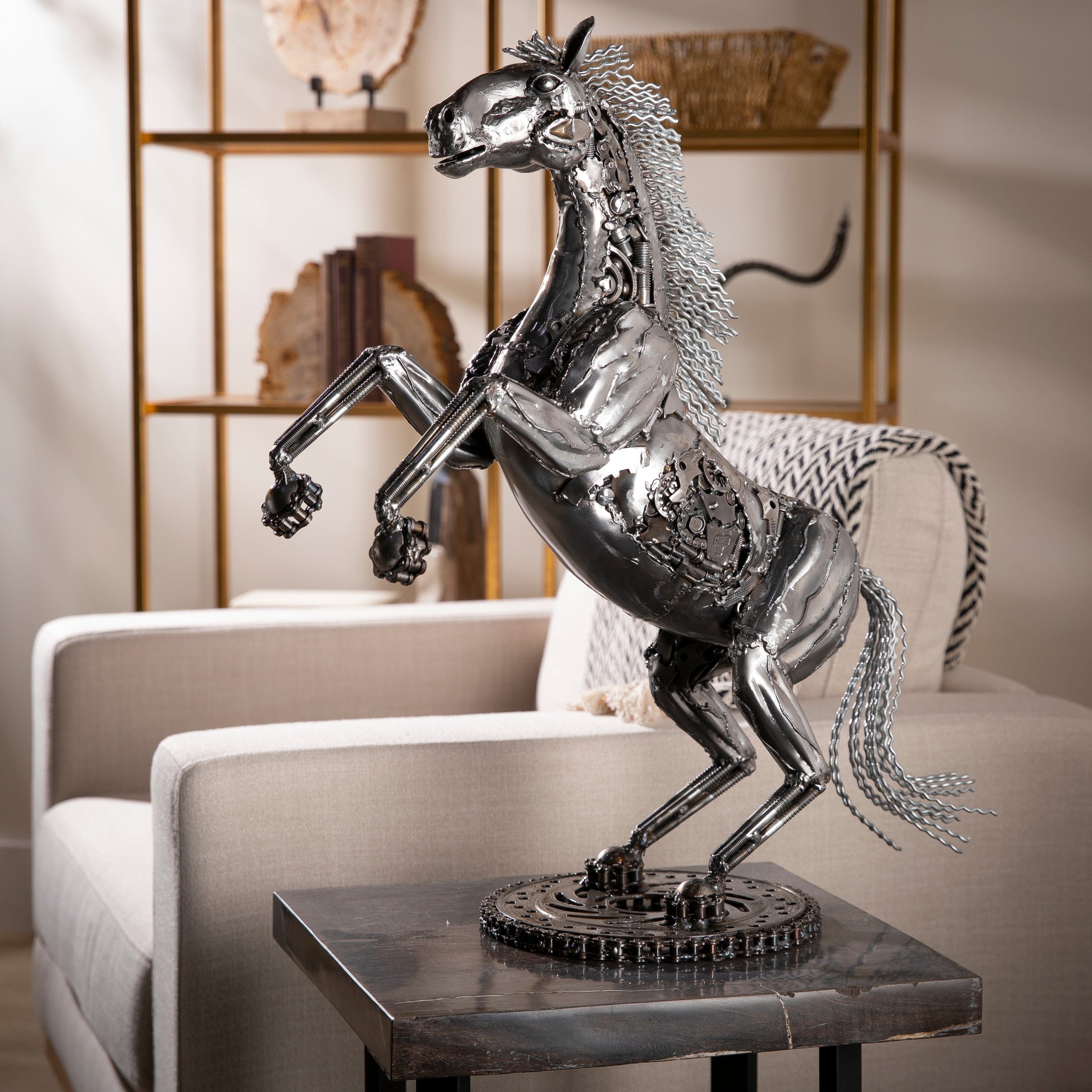 KALIFANO Recycled Metal Art 24" Jumping Horse Inspired Recycled Metal Art Sculpture RMS-JHS74x53-PK