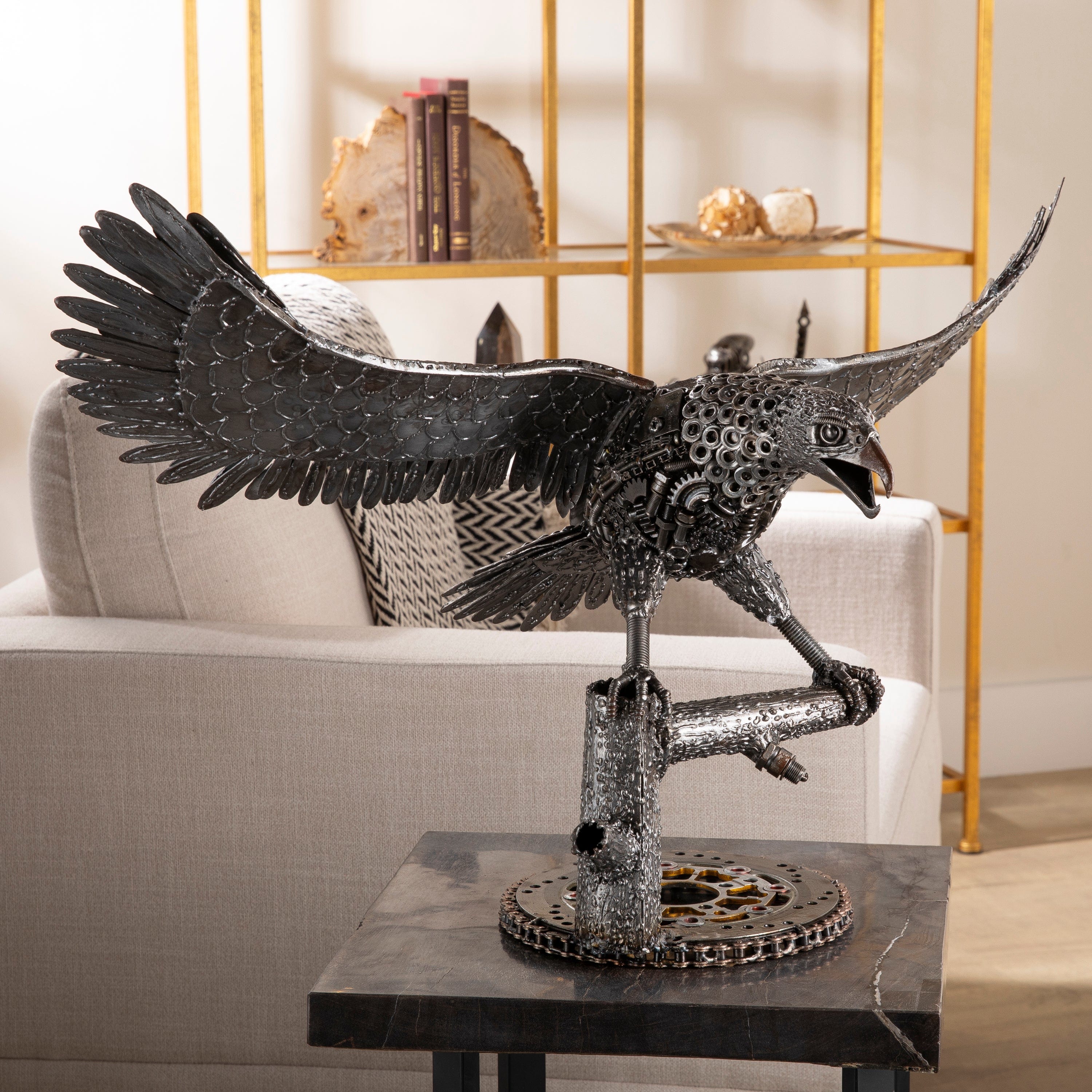 KALIFANO Recycled Metal Art 24" Majestic Eagle Inspired Recycled Metal Art Sculpture RMS-EAG43x60-PK
