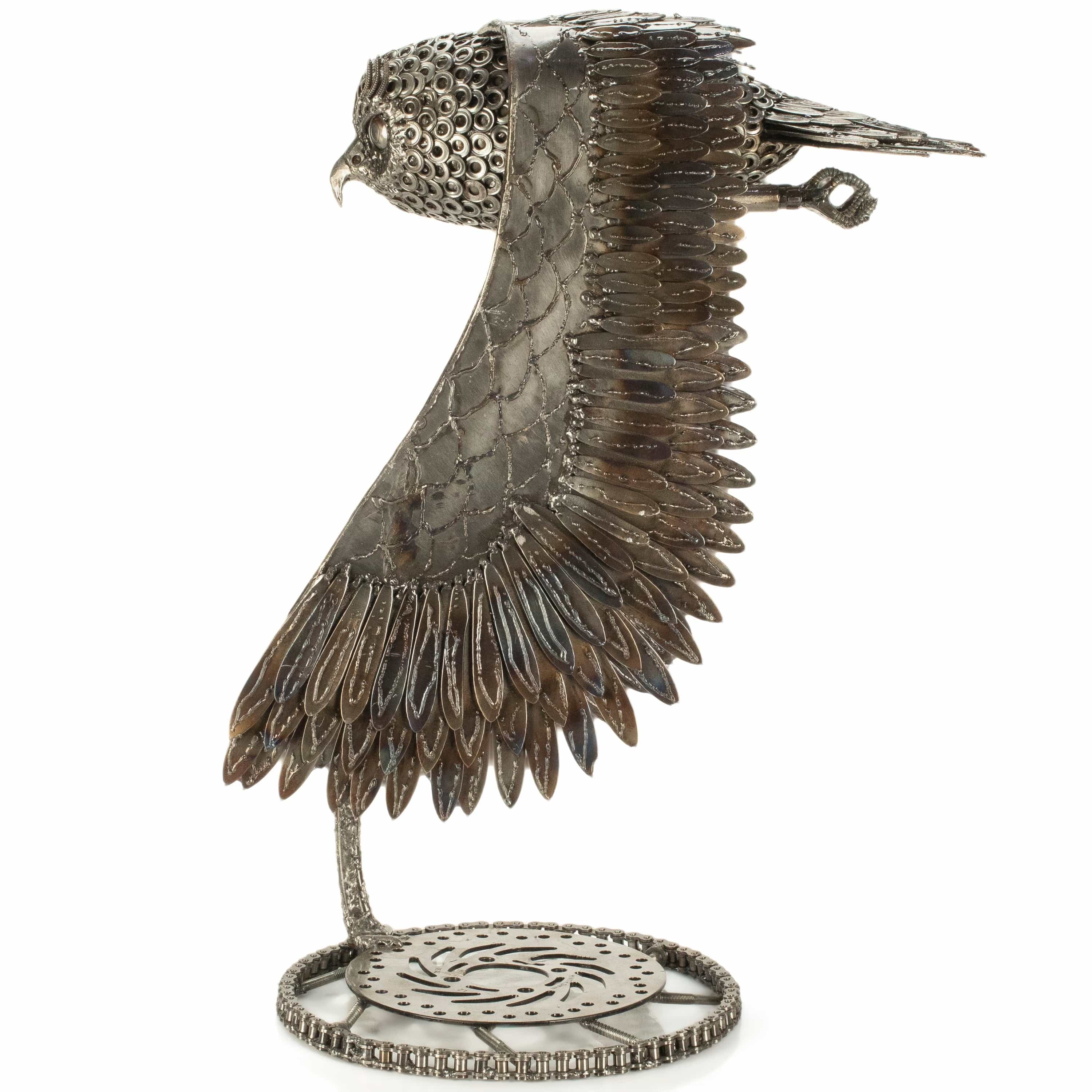 KALIFANO Recycled Metal Art 27" Flying Owl Inspired Recycled Metal Art Sculpture RMS-OWL45x68-PK