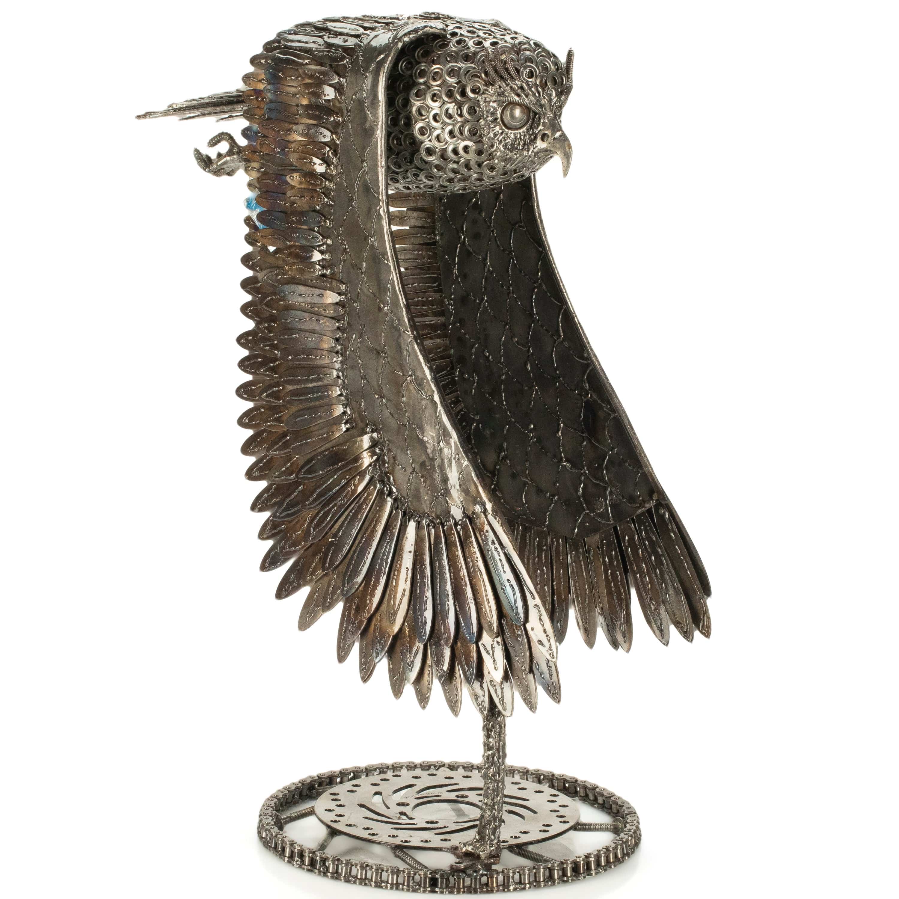 KALIFANO Recycled Metal Art 27" Flying Owl Inspired Recycled Metal Art Sculpture RMS-OWL45x68-PK