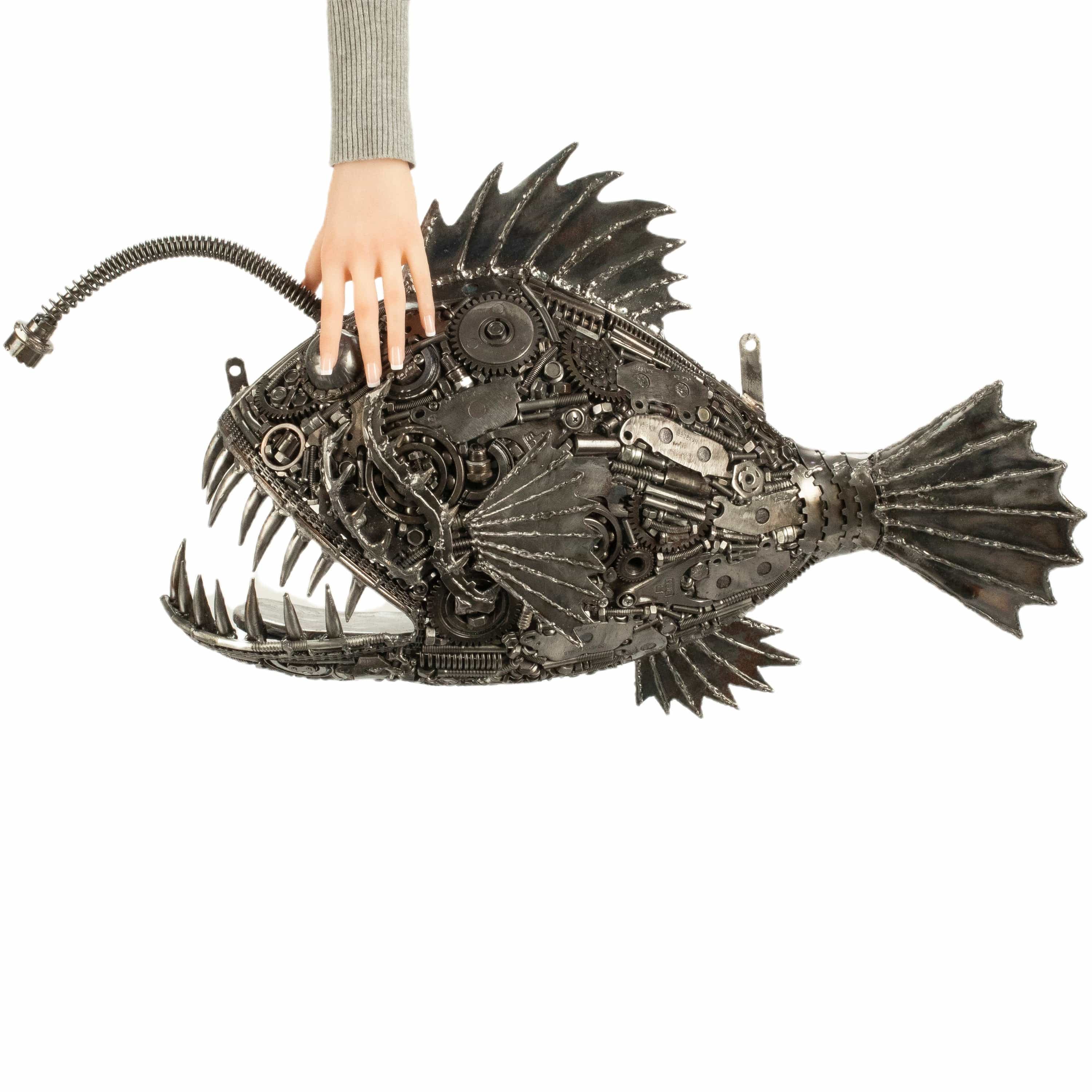 KALIFANO Recycled Metal Art 28" Anglerfish (Left) Inspired Recycled Metal Art Sculpture RMS-AFL70x50-PK
