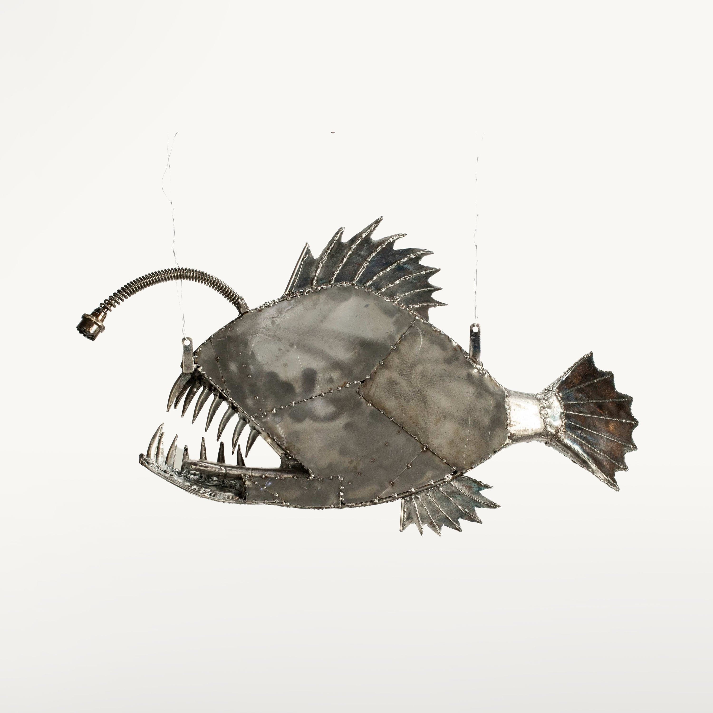 KALIFANO Recycled Metal Art 28" Anglerfish (Right) Inspired Recycled Metal Art Sculpture RMS-AFR70x50-PK