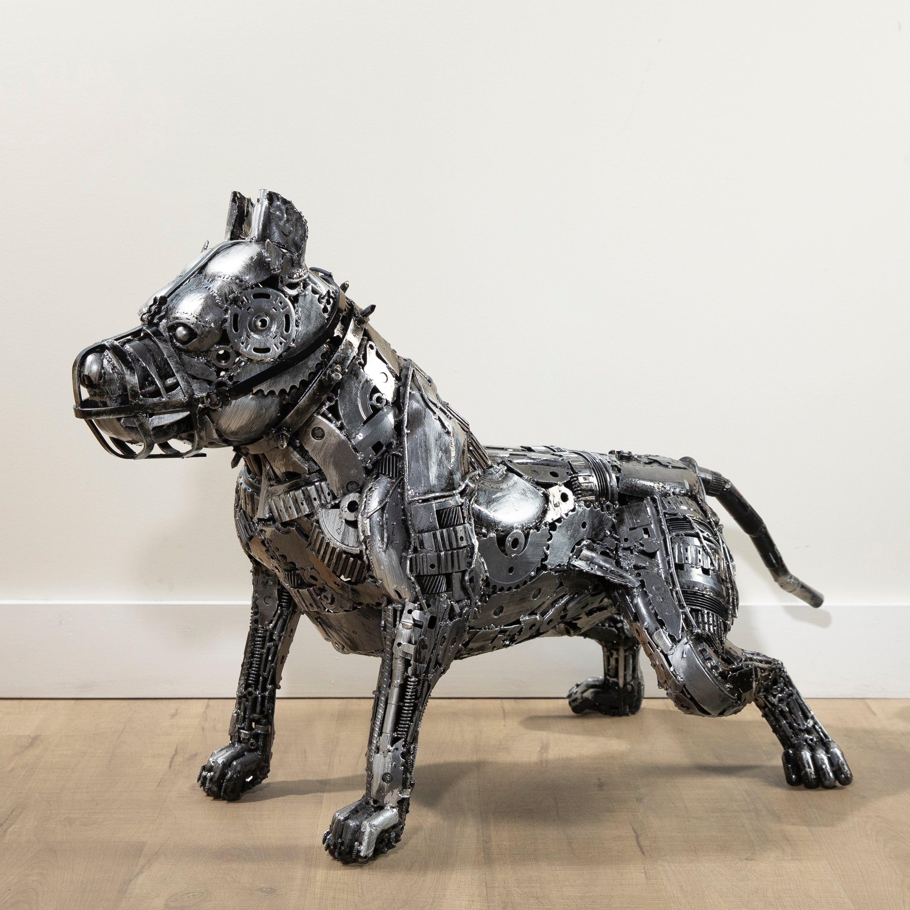Kalifano Recycled Metal Art 28" Pitbull Dog Inspired Recycled Metal Art Sculpture RMS-PBDOG70-P