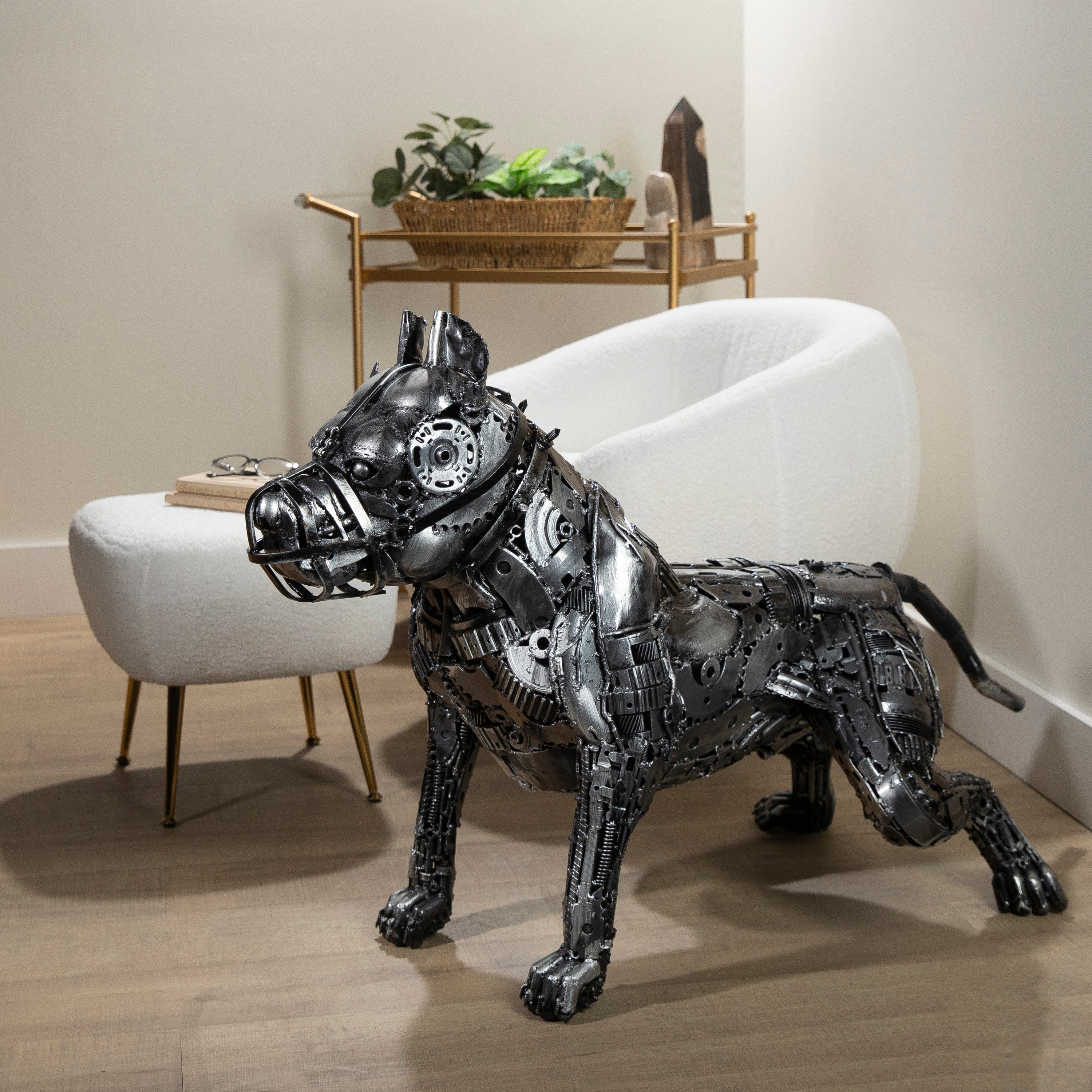 Kalifano Recycled Metal Art 28" Pitbull Dog Inspired Recycled Metal Art Sculpture RMS-PBDOG70-P