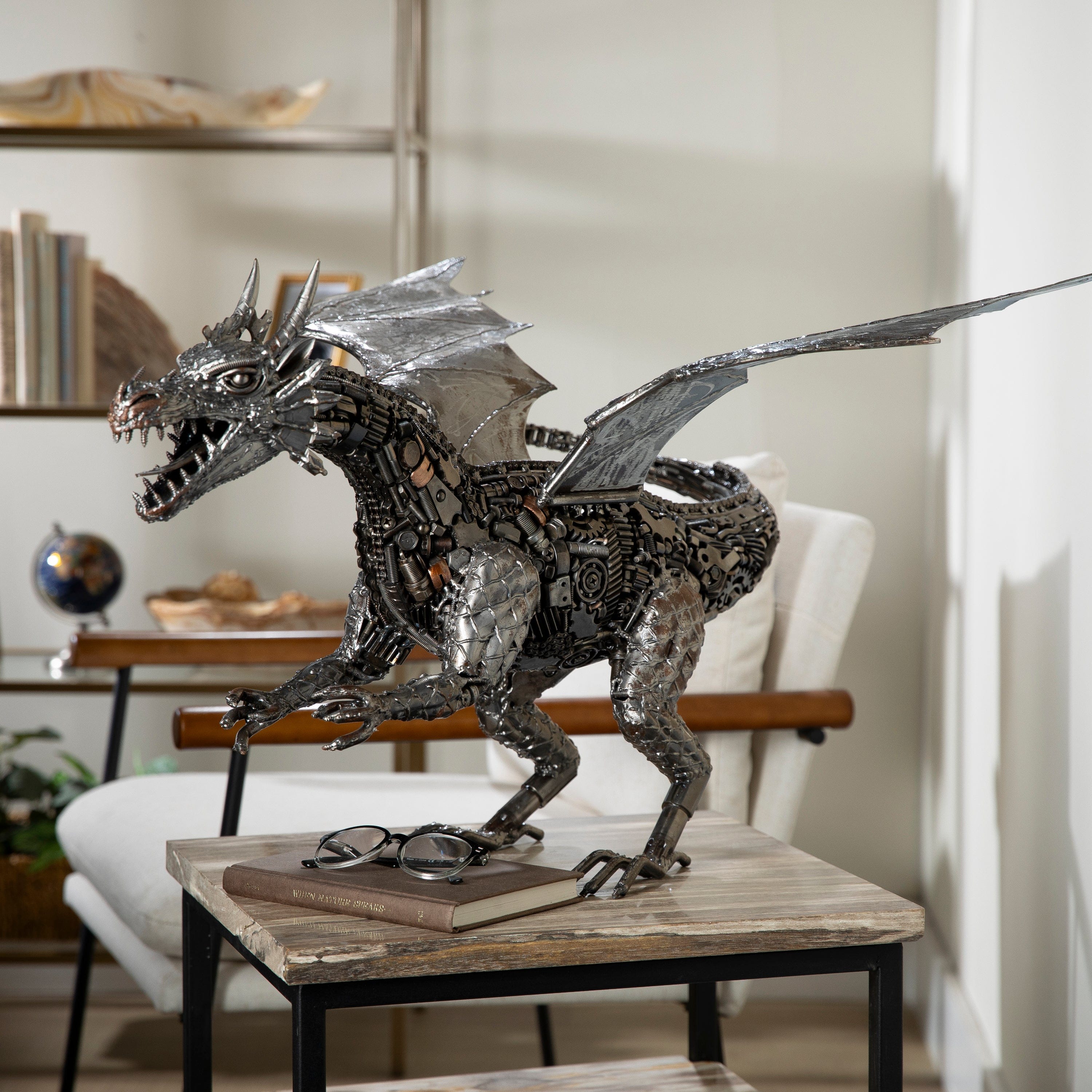 Kalifano Recycled Metal Art 30" Dragon Recycled Metal Art Sculpture RMS-DRAG76x45-PK