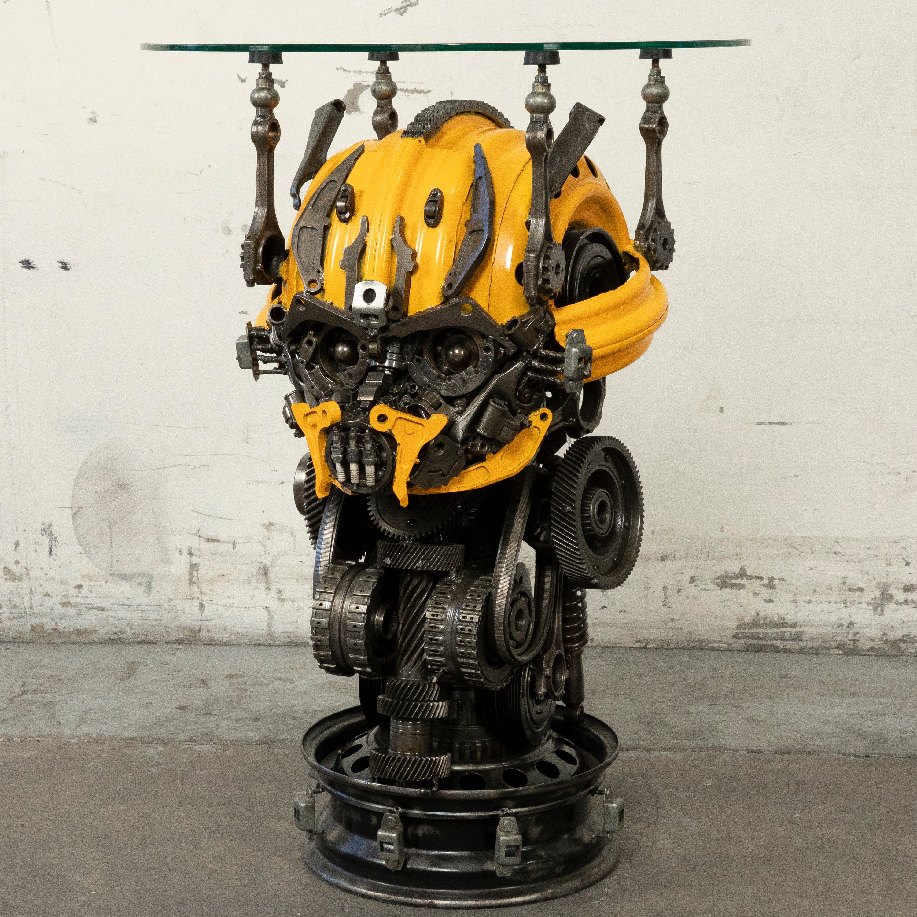 Kalifano Recycled Metal Art 36" Bumblebee Inspired Recycled Metal Sculpture Table RMS-BBTAB90-S03