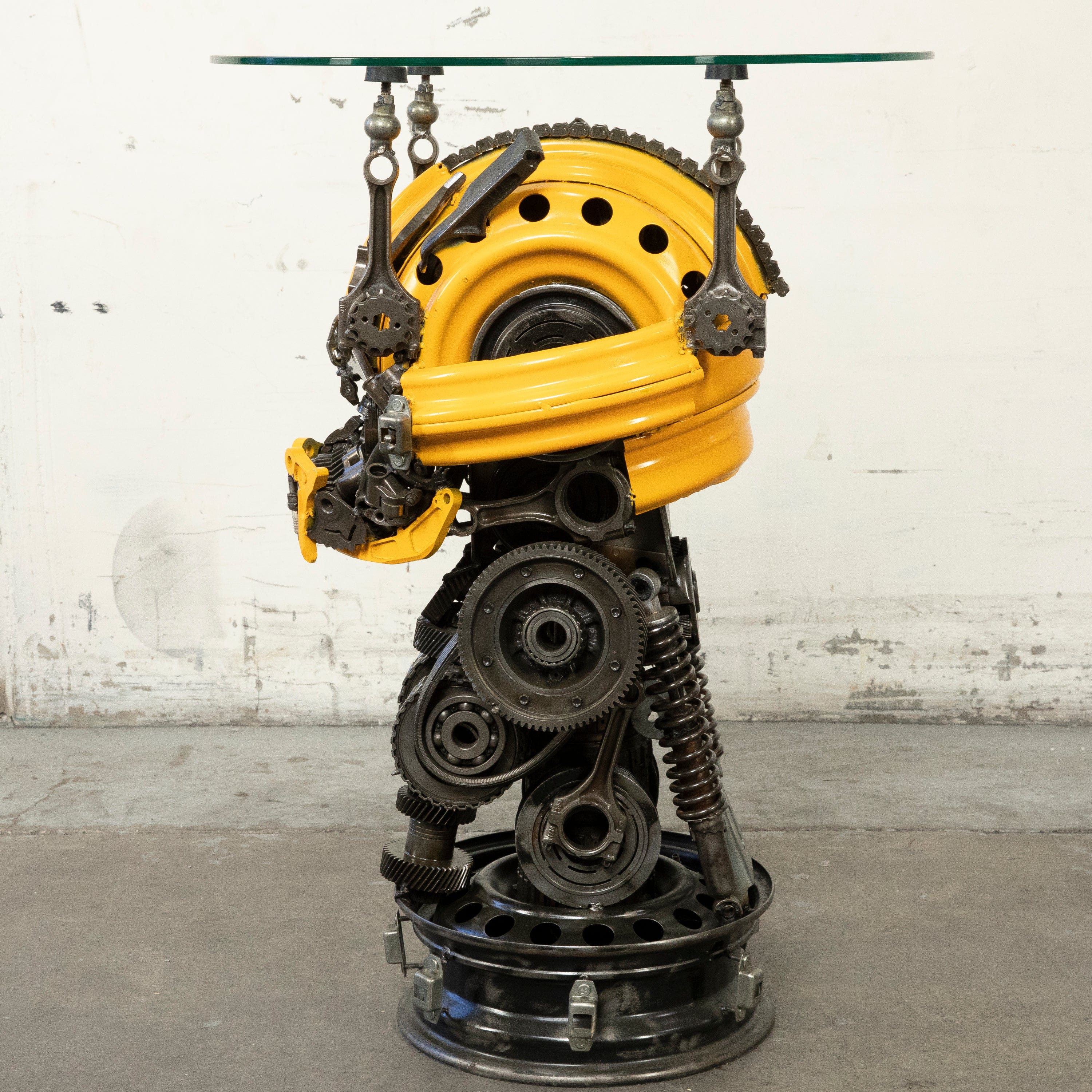 Kalifano Recycled Metal Art 36" Bumblebee Inspired Recycled Metal Sculpture Table RMS-BBTAB90-S03