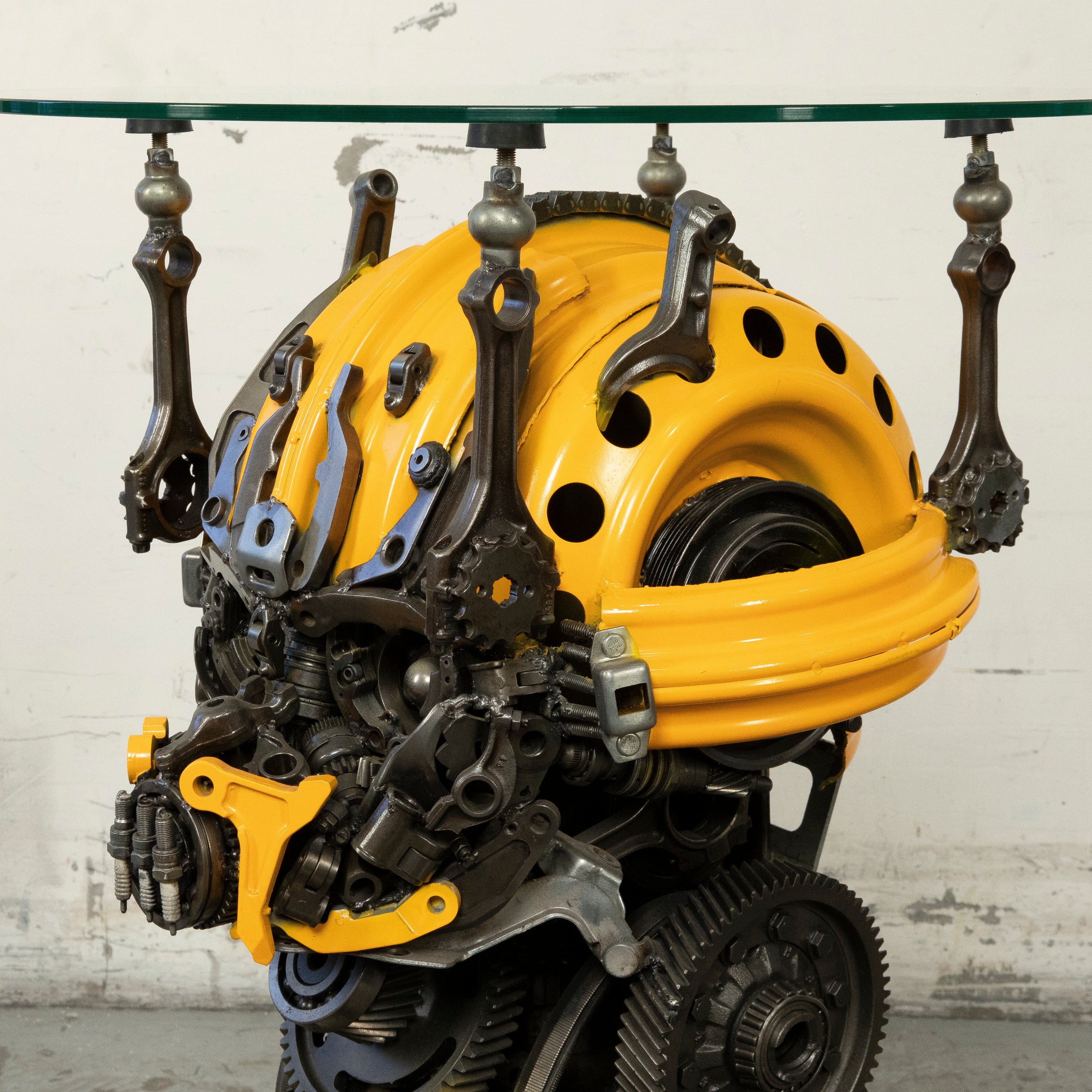 Kalifano Recycled Metal Art 36" Bumblebee Inspired Recycled Metal Sculpture Table RMS-BBTAB90-S04