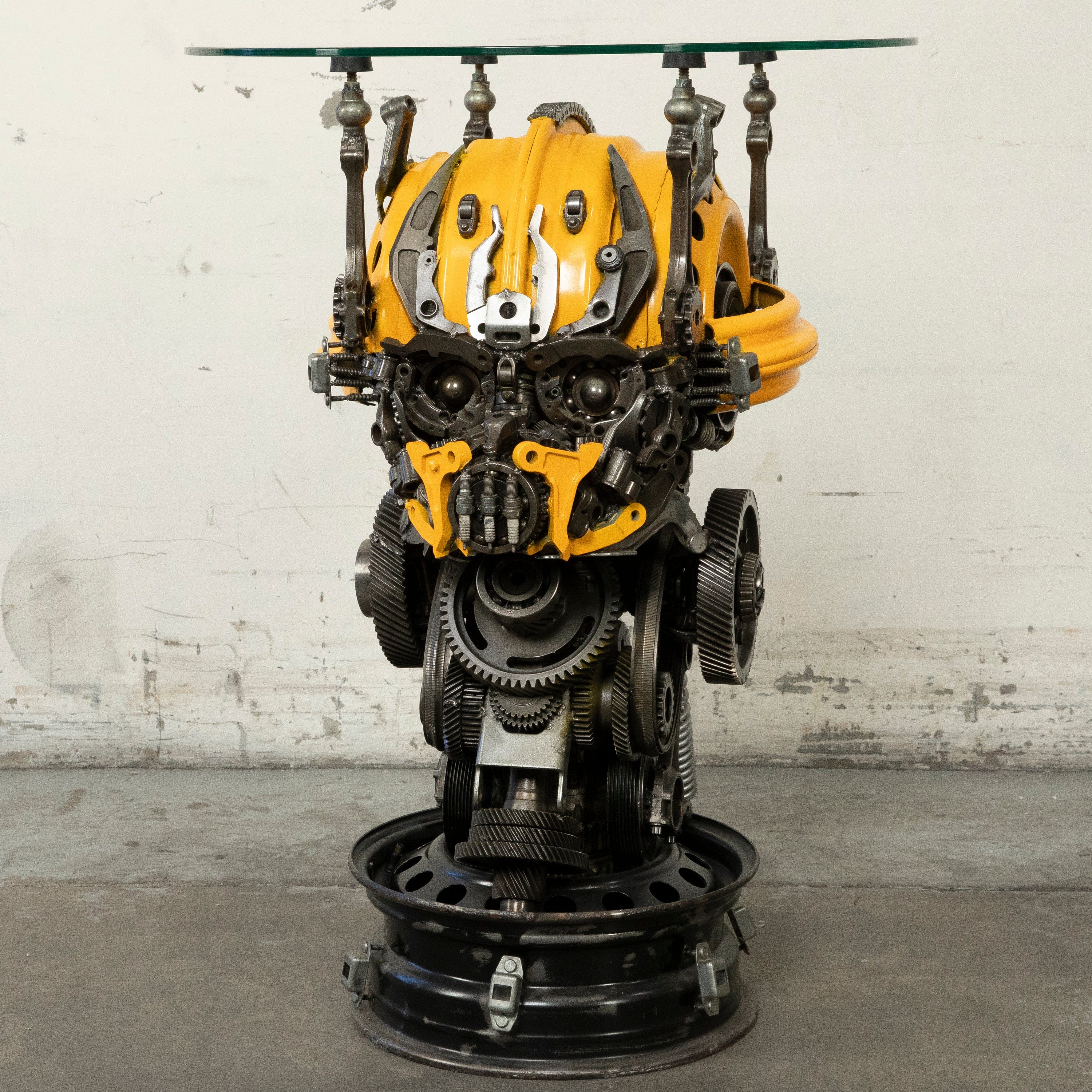 Kalifano Recycled Metal Art 36" Bumblebee Inspired Recycled Metal Sculpture Table RMS-BBTAB90-S04