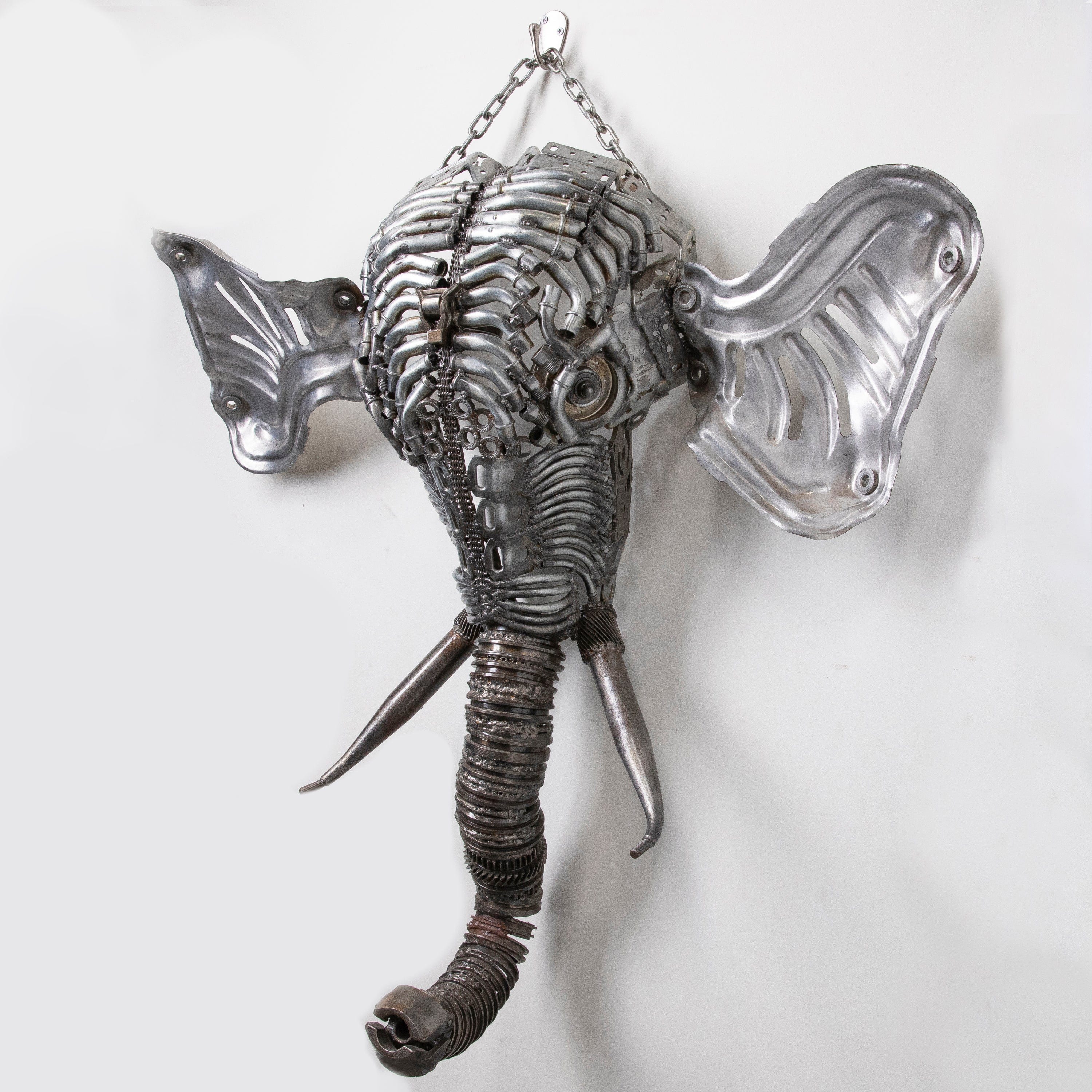 Kalifano Recycled Metal Art 36" Elephant Head Recycled Metal Sculpture RMS-ELE90-S01