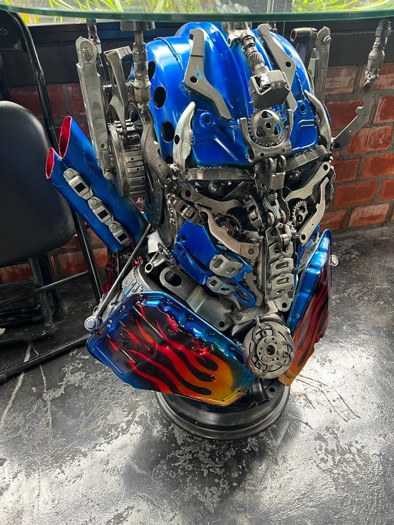 Kalifano Recycled Metal Art 36" Optimus Prime Inspired Recycled Metal Sculpture Table RMS-OPTAB90-S01