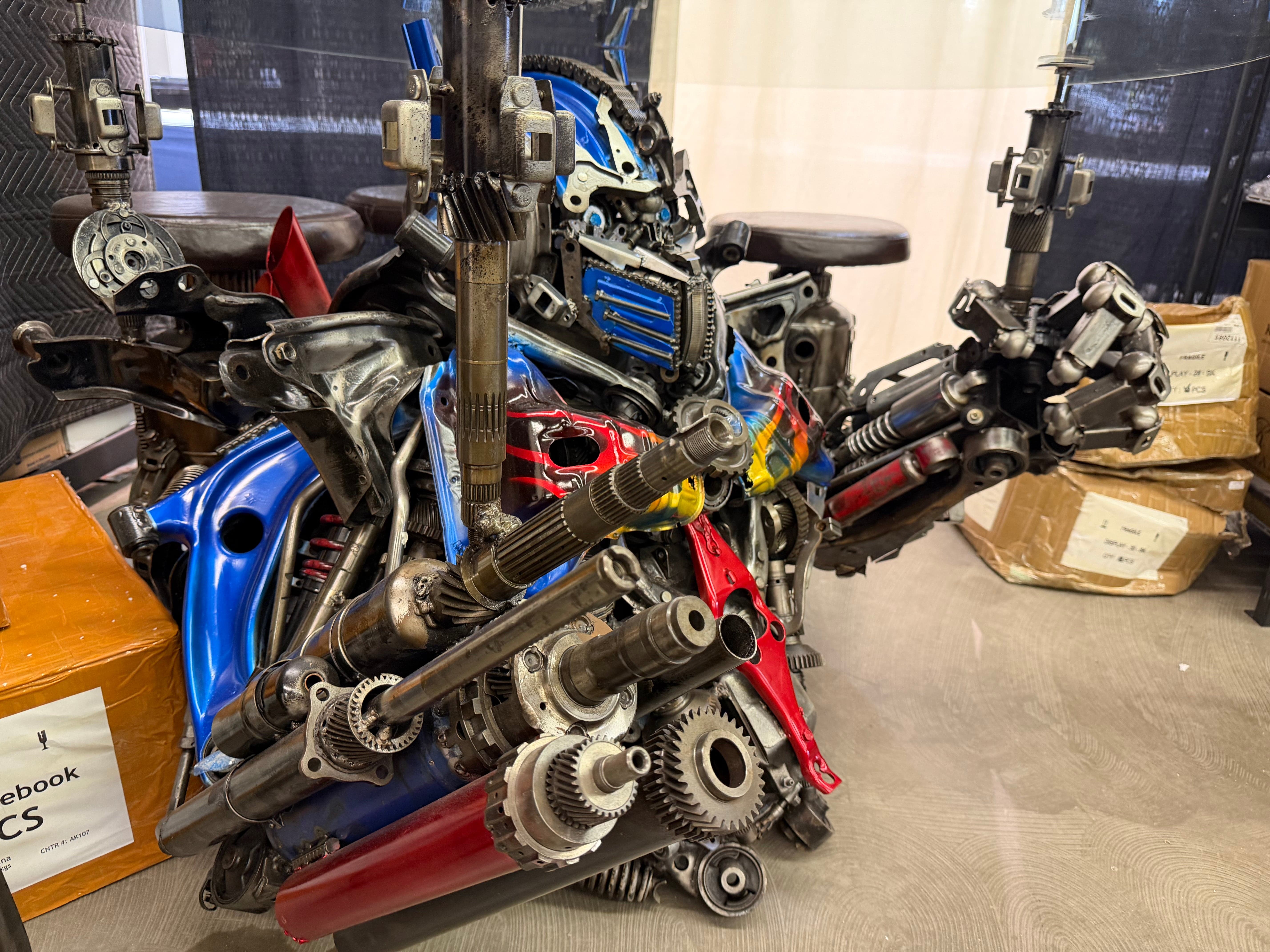 Kalifano Recycled Metal Art 37" Optimus Prime Inspired Recycled Metal Sculpture Table RMS-OPTAB95-S01