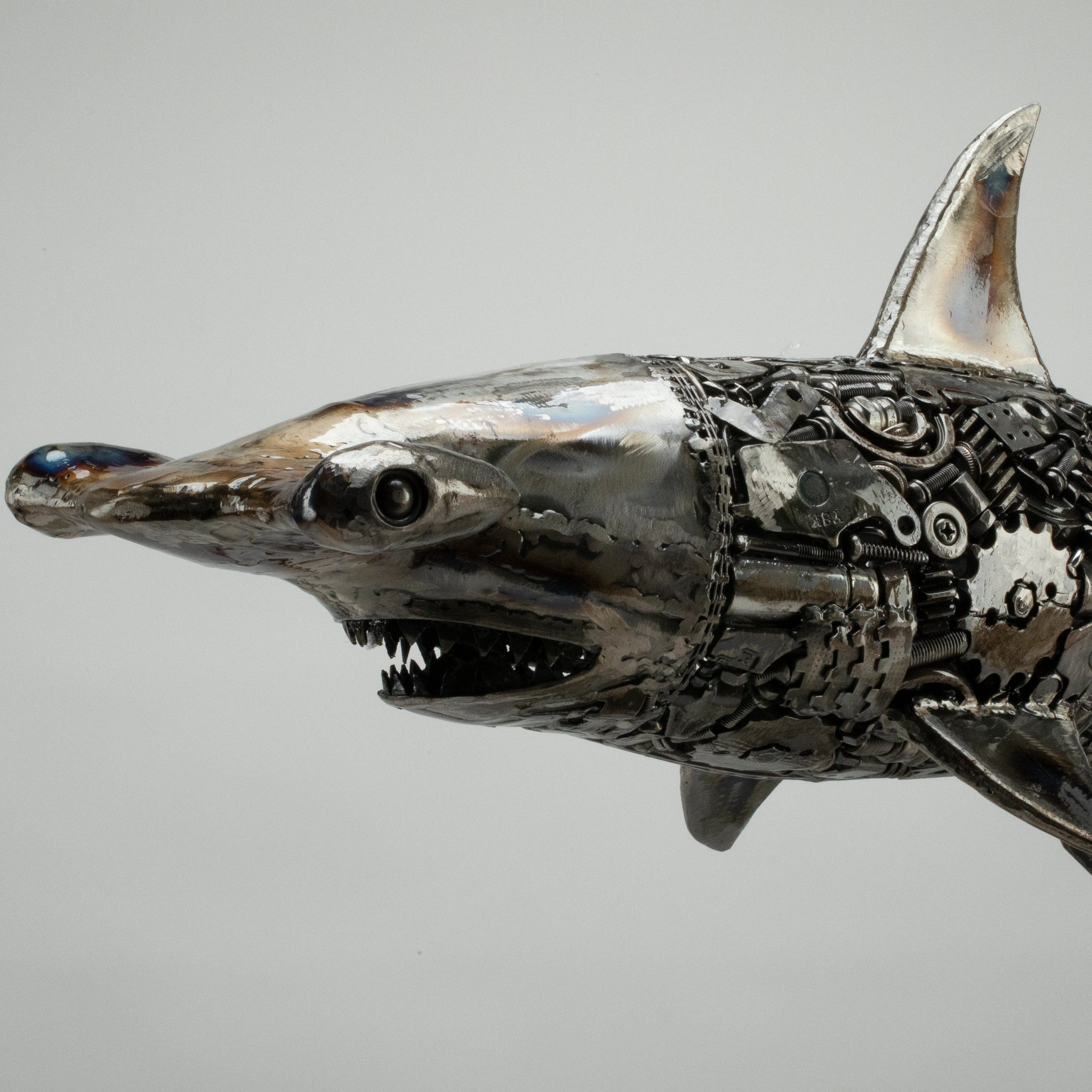KALIFANO Recycled Metal Art 38" Hammerhead Shark Recycled Metal Art Sculpture RMS-HHS96x51-PK