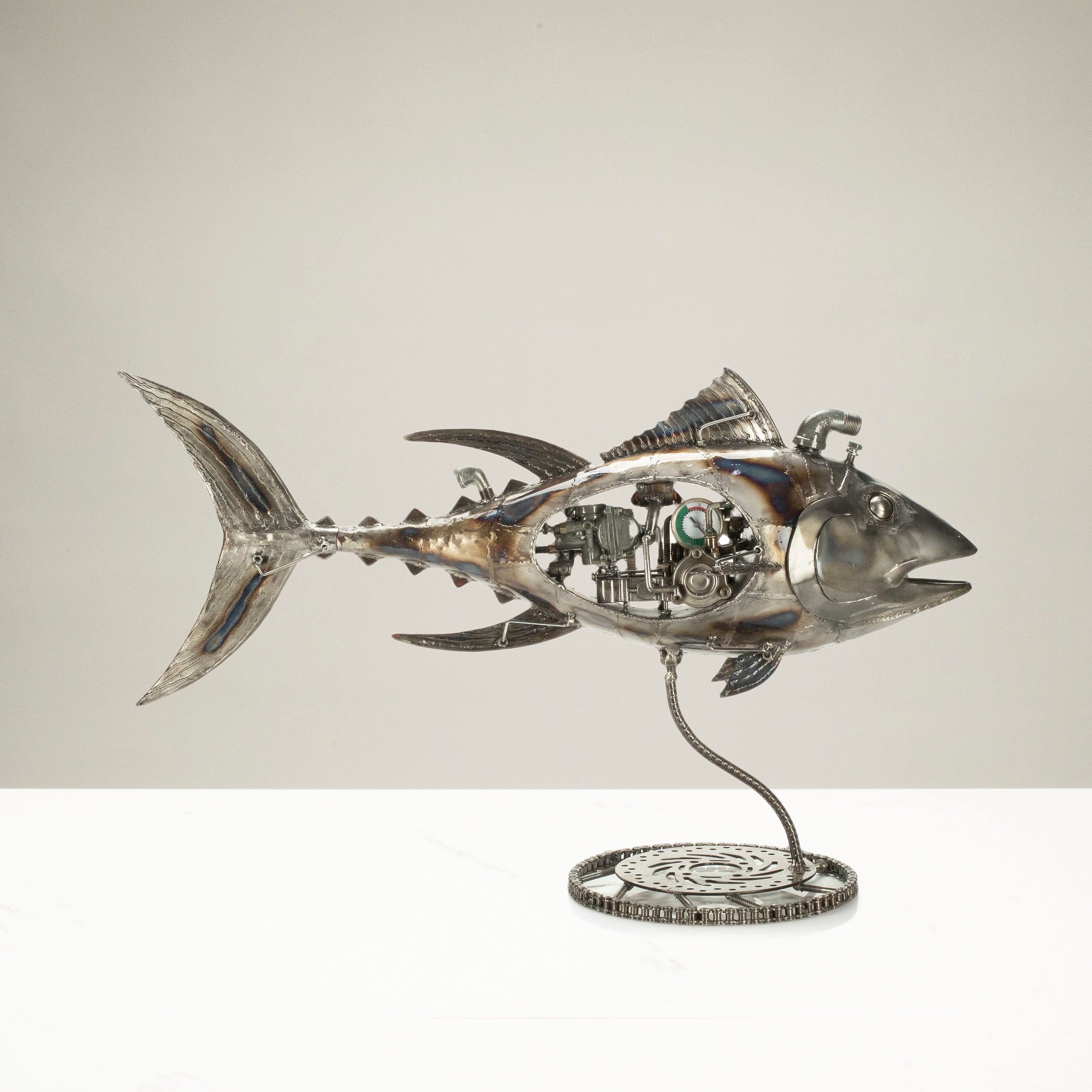 KALIFANO Recycled Metal Art 39" Tuna Fish Inspired Recycled Metal Art Sculpture RMS-T99x55-PK